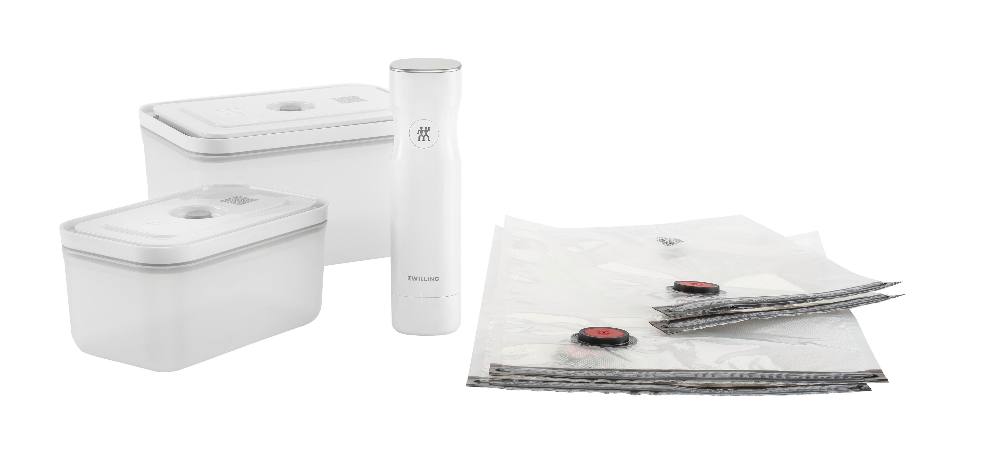 Vakuumbehälter ZWILLING "Fresh & Save", weiß, grau line, B:15,3cm H:29,5cm, Lebensmittelaufbewahrungsbehälter, Vakuum Starter-Set, Kunststoff, Spülmas