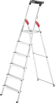 Stufen-Stehleiter Hailo L60 StandardLine, EN 131, mit Multifunktionsschale & Gelenkschutz, bis 150 kg, 6 Stufen
