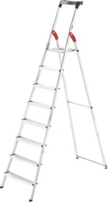 Stufen-Stehleiter Hailo L60 StandardLine, EN 131, mit Multifunktionsschale & Gelenkschutz, bis 150 kg, 8 Stufen