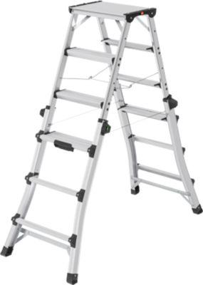 HAILO Alu-Doppel-Teleskopleiter D100, 2 x 4 - 2 x 6 Stufen, Spreizsicherung, Kunststofffüße, bis 287 cm Arbeitshöhe, bis 150 kg
