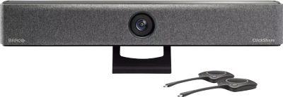 Videobar Barco ClickShare Bar Pro, für mittelgroße Räume, 3840 x 2160 px, 2 x 10 W, USB/LAN/WLAN, mit 2 ClickShare Buttons, schwarz