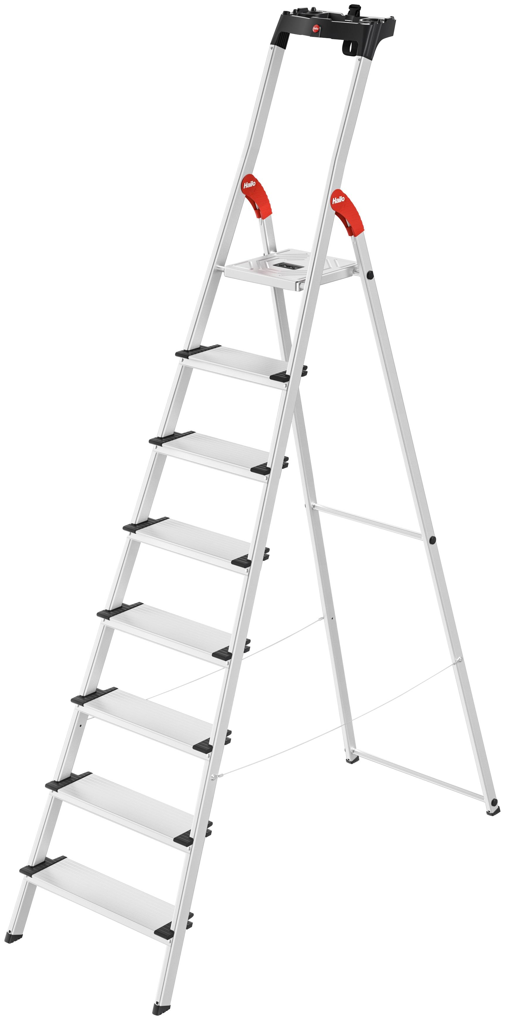 Stehleiter HAILO "L80 ComfortLine", grau (aluminiumfarben), B:56cm H:255cm L:14cm, Aluminium, Leitern, Alu-Sicherheits-Stehleiter 8 Stufen
