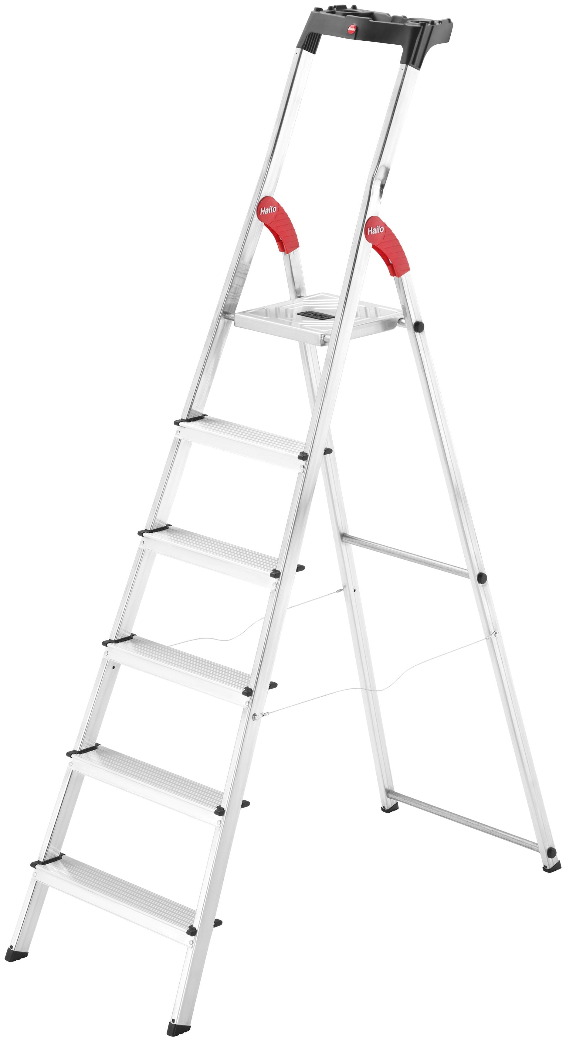 Stehleiter HAILO "L60 StandardLine", grau (aluminiumfarben), B:50cm H:206cm L:13cm, Aluminium, Leitern, Alu-Sicherheits-Stehleiter 6 Stufen