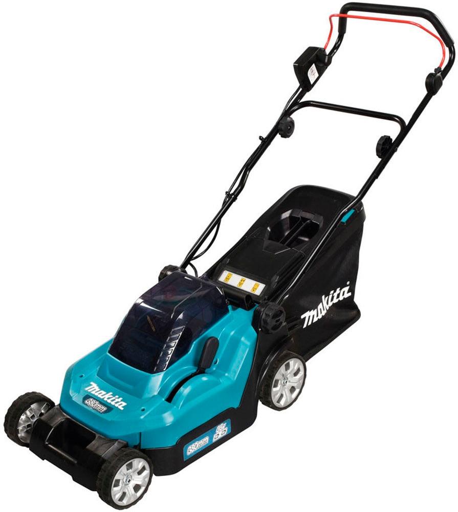 Akkurasenmäher MAKITA “DLM382Z”, blau, B:45cm H:100,5cm T:141cm, Rasenmäher, 2x18V LXT, ohne Akku und Ladegerät