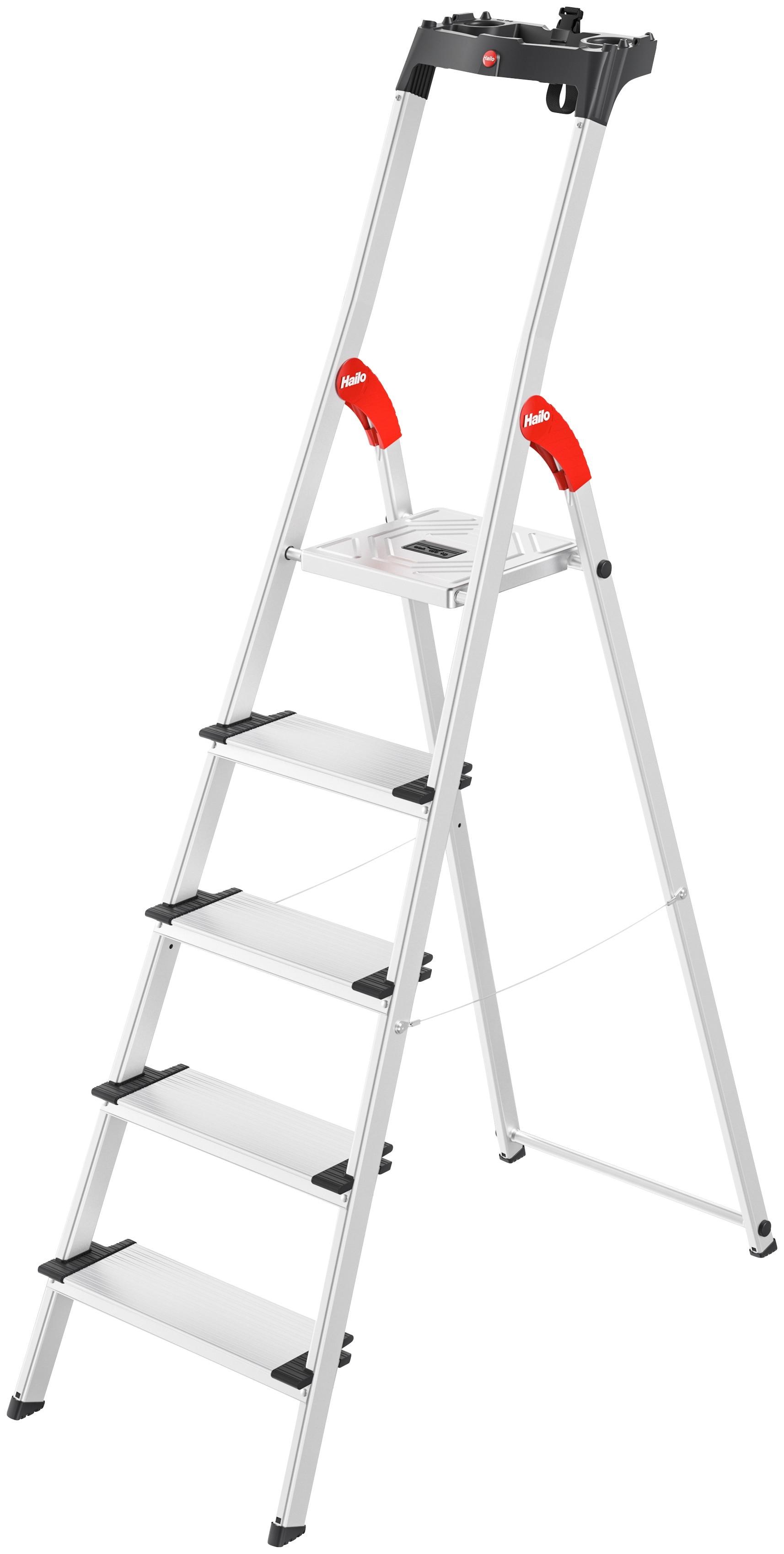 Stehleiter HAILO "L80 ComfortLine", grau (aluminiumfarben), B:48cm H:184cm L:14cm, Aluminium, Leitern, Alu-Sicherheits-Stehleiter 5 Stufen