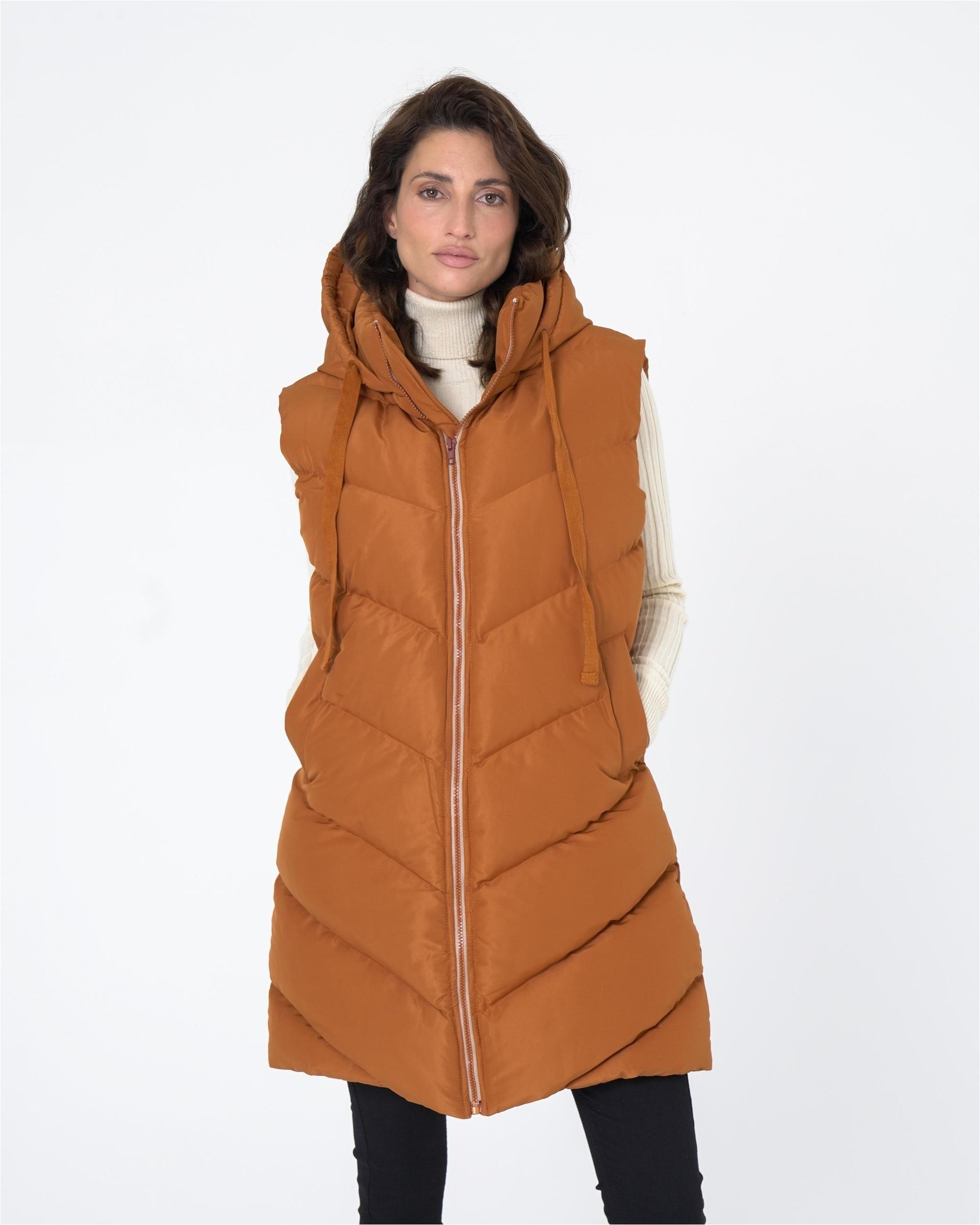 Steppweste FRESHLIONS "Elisa", Damen, Gr. S, braun, 100% Polyester, lang, Westen Steppweste, mit langem Schnitt