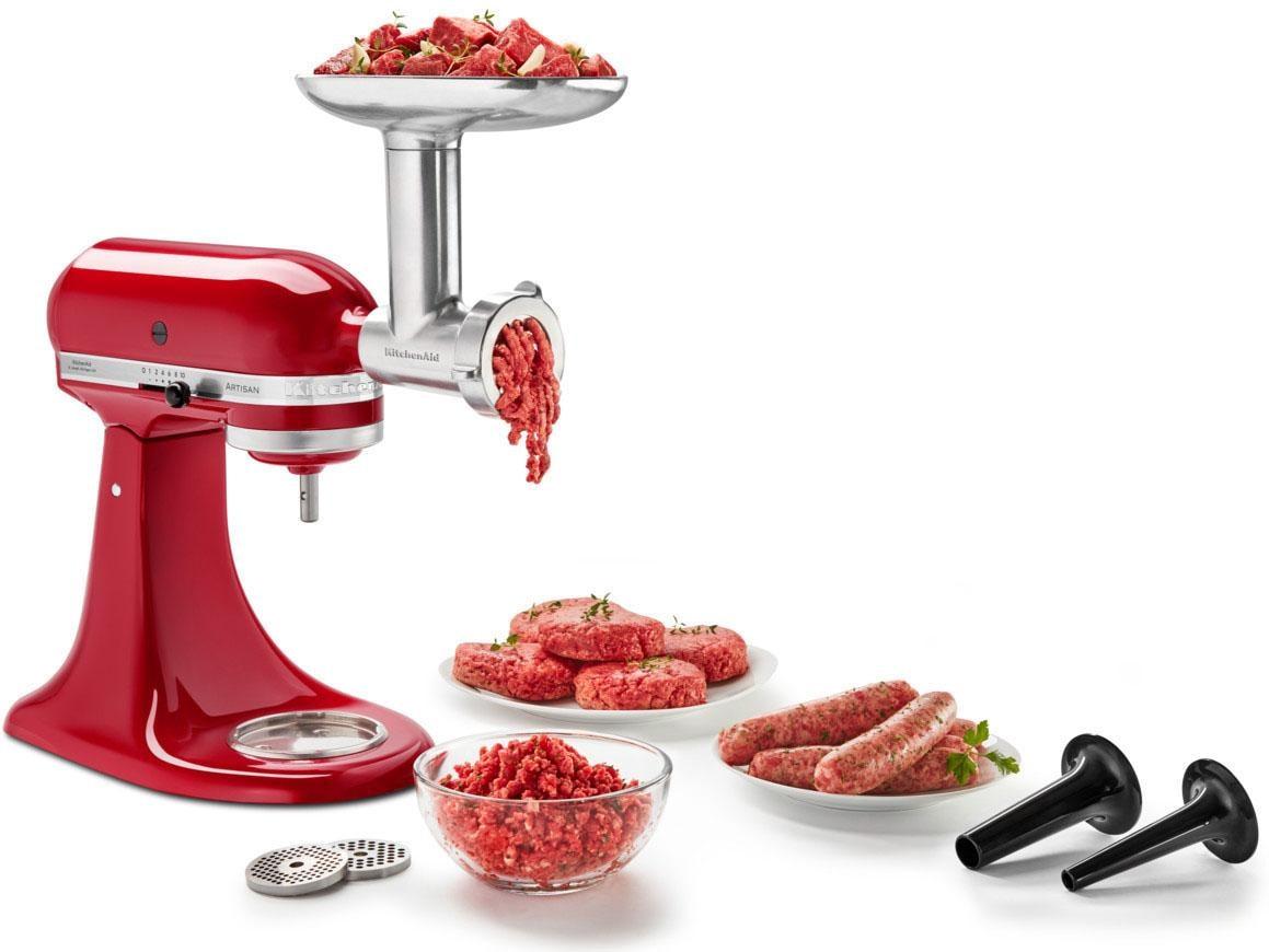 KITCHENAID Fleischwolfaufsatz “mit Wurstfüller 5KSMMGA”, grau (aluminiumfarben), B:13,9cm H:21,2cm T:22,1cm, Küchenmaschinen-Aufsätze, aus