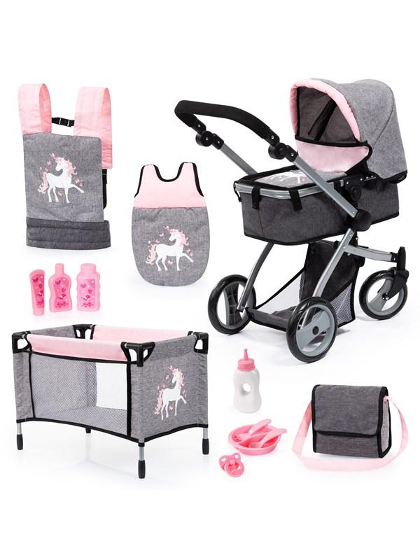 Bayer Design Doll's Pram Mega Set - Pink / Grey