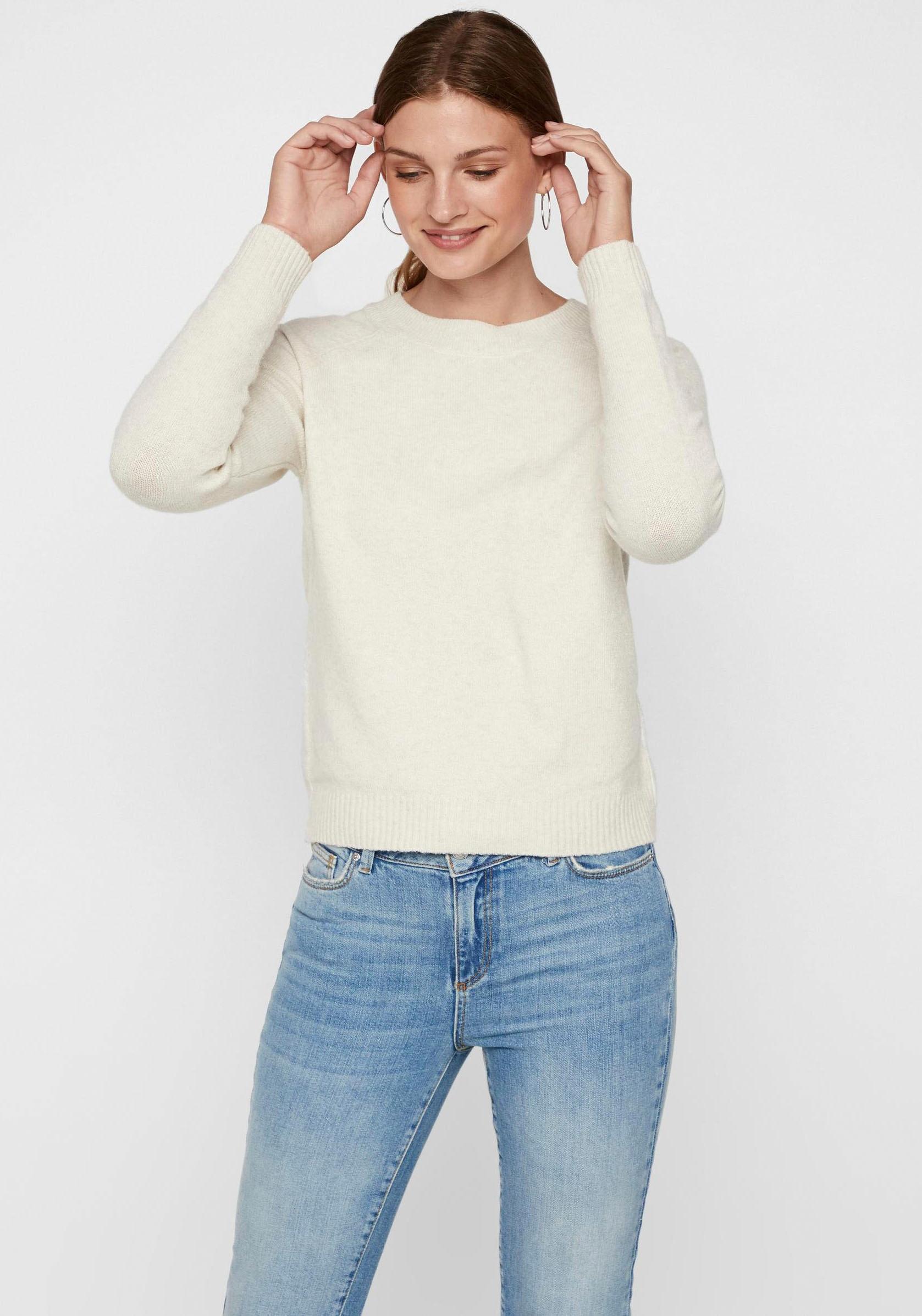 Rundhalspullover VERO MODA "VMDOFFY", Damen, Gr. XL, braun (birch melange), Strick, Obermaterial: 94% Polyester, 3% Elasthan, 3% Nylon, meliert,