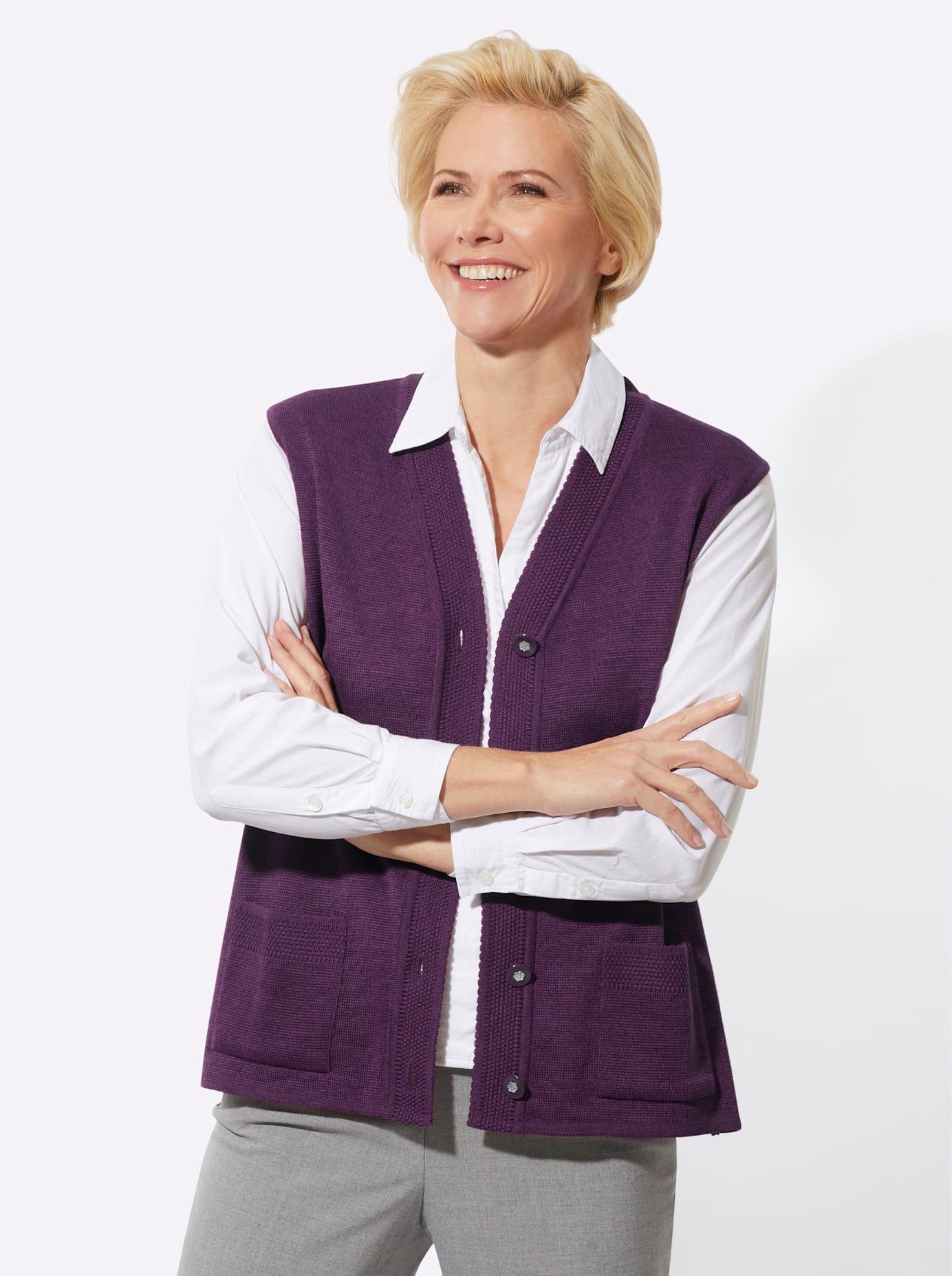 Strickweste CLASSIC, Damen, Gr. 54, lila (traube), 50% Polyacryl, 50% Schurwolle, unifarben, Westen Strickweste