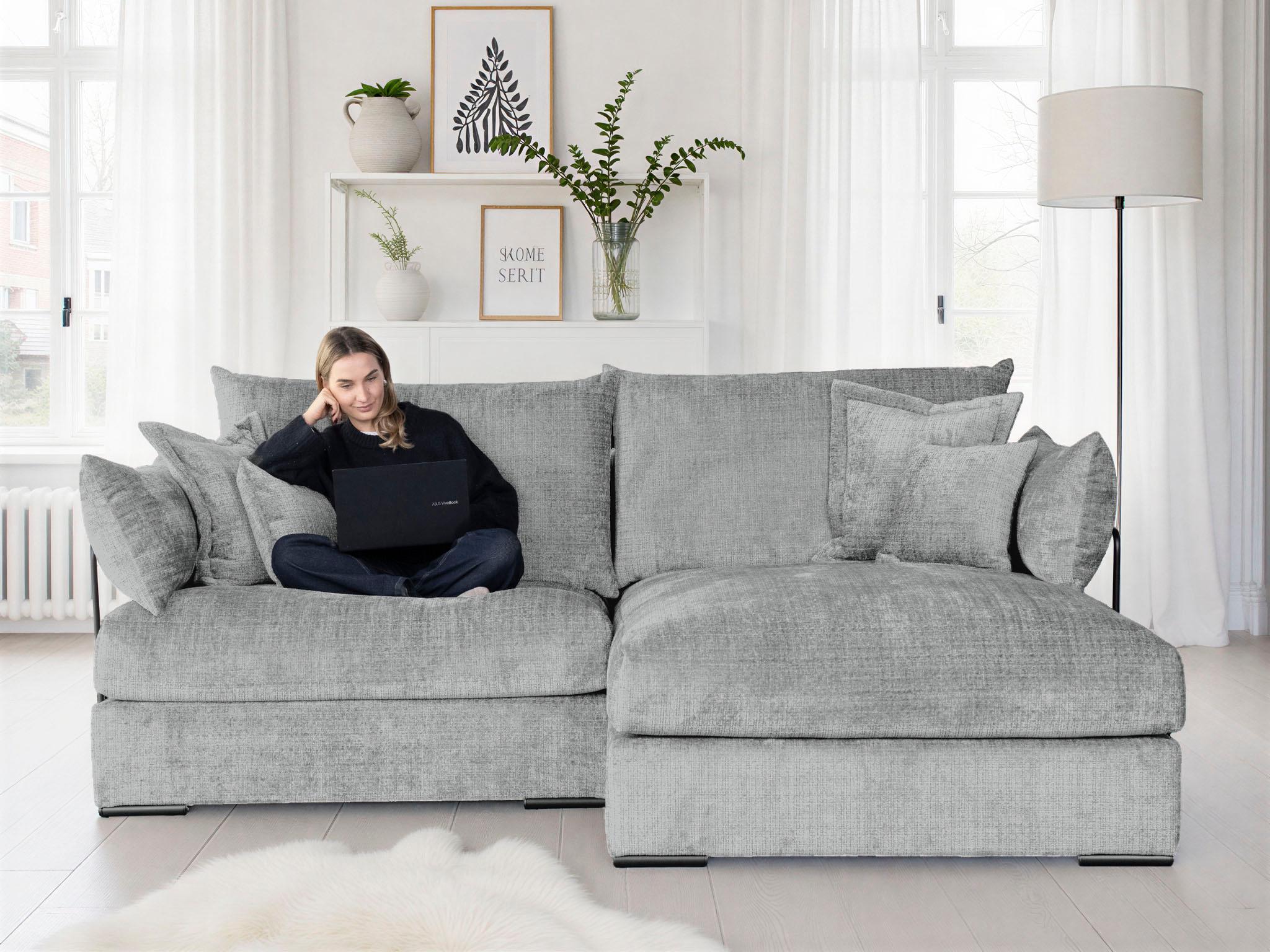Ecksofa HOME AFFAIRE "Casa XXL L-Form, Breite 247 cm", hellgrau, B/H/T: 247cm x 187cm, Chenille-Struktur, Recamiere beidseitigmontierbar, Sofas, Eckso