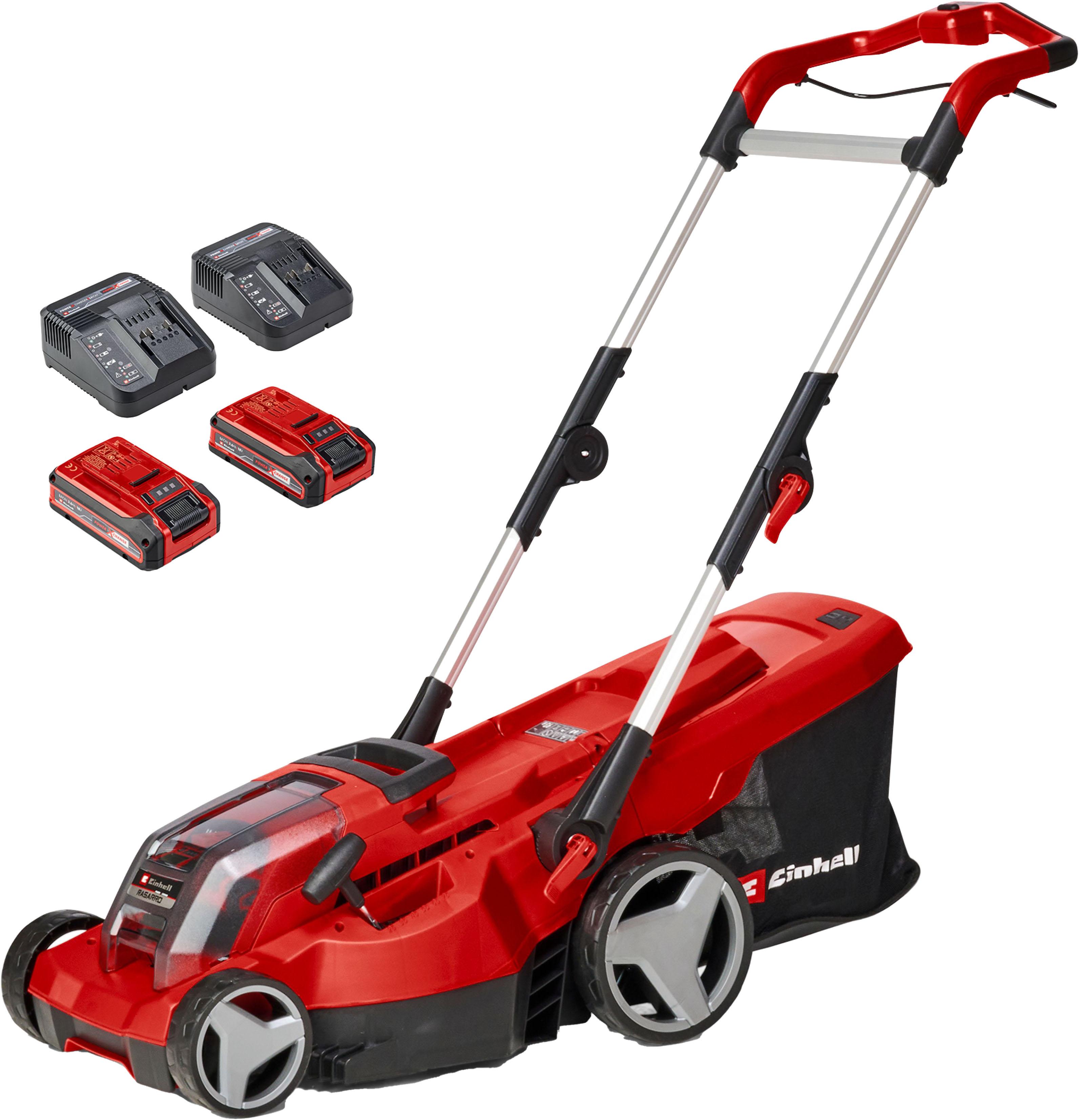 Akkurasenmäher EINHELL “Einhell Power X-Change RASARRO 36/36”, rot, B:46cm H:95cm T:138,5cm, Rasenmäher, mit 2x Akku 18V/3,0Ah Plus und 2x