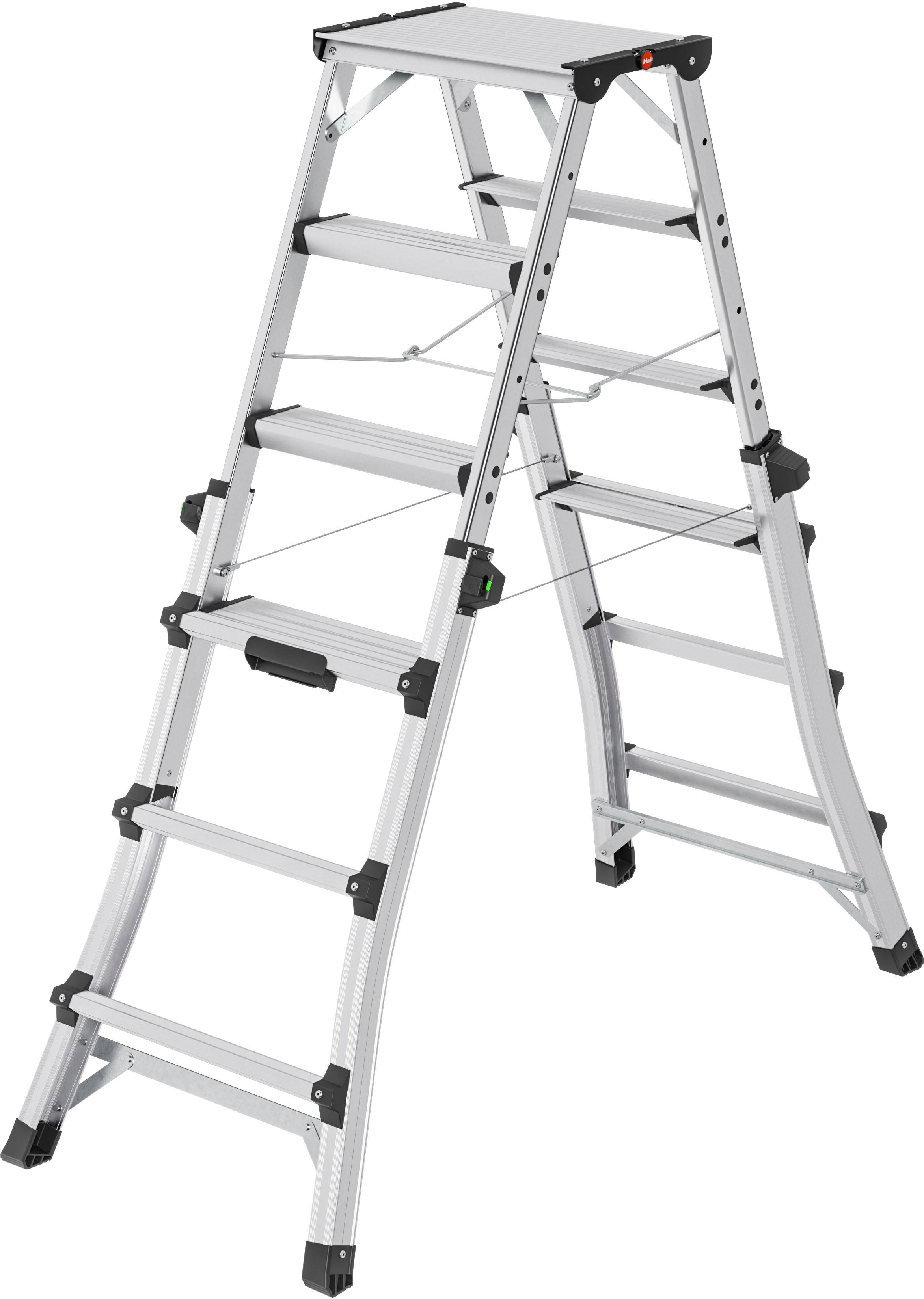 Teleskopleiter HAILO "D100 TL TopLine", silber, B:52cm H:98cm L:25cm, Aluminium, Kunststoff, Leitern, Alu-Teleskop-Doppelstufenleiter mit flexibler Ar