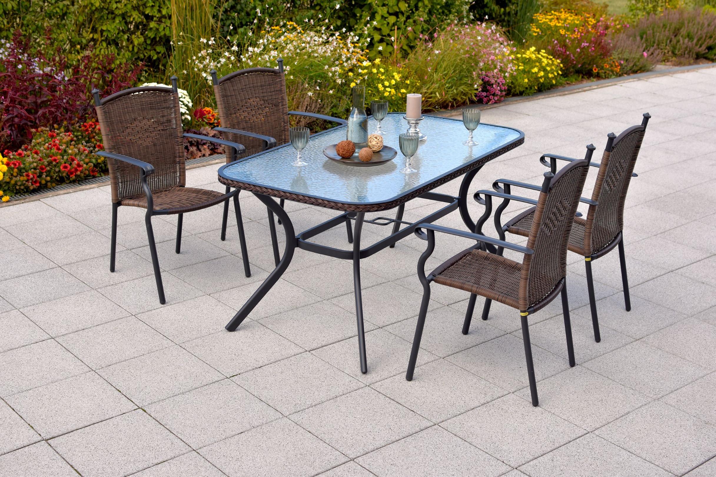 Garten-Essgruppe MERXX "»Roma«", braun (braun, braun, graphit), Aluminium, Sicherheitsglas, Wicker/Kunststoffgeflecht, Sitzmöbel-Sets, Garten-Essgrupp