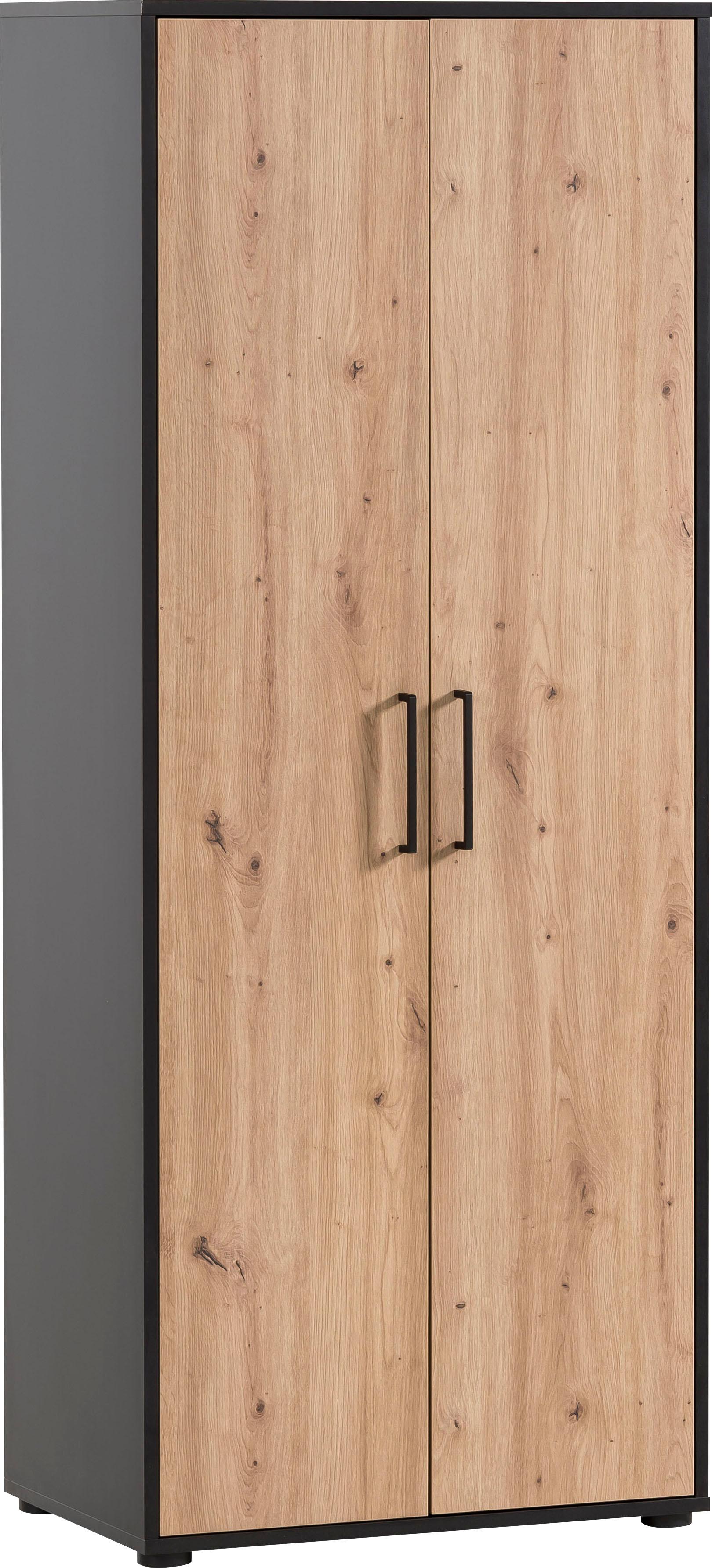 Aktenschrank WELLTIME "Aino", schwarz (schwarzmatt, artisan eichefarben), B:65,1cm H:163,6cm T:41cm, FSC-zertifizierter Holzwerkstoff, Schränke, Akten