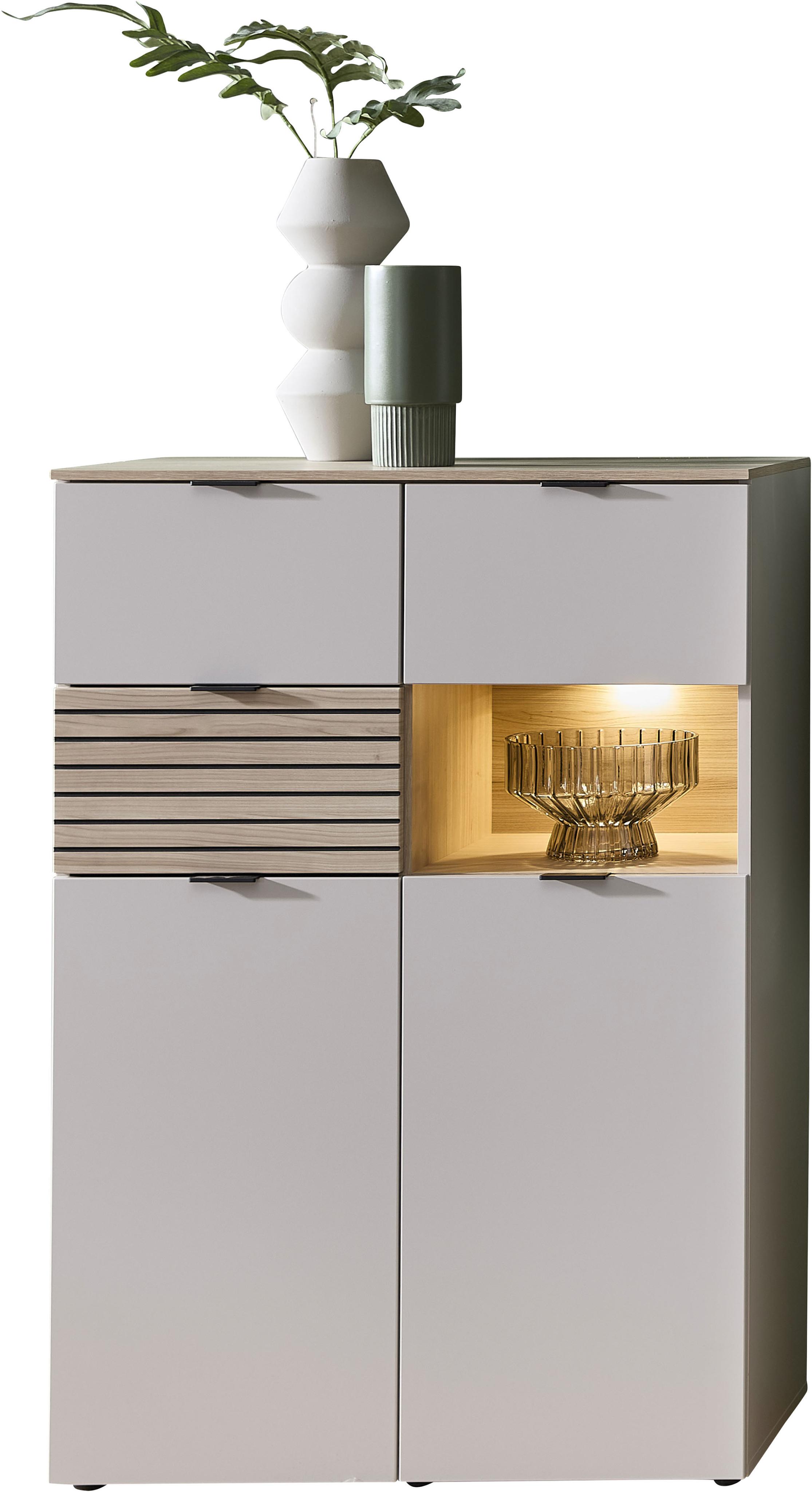 Highboard INNOSTYLE "INA Highboard, 125 x 125 x 45 cm (B/H/T)", cashmere, riva eiche, B:84cm H:125cm T:45cm, ABS-Kunststoff, Holzwerkstoff, MDF, Metal