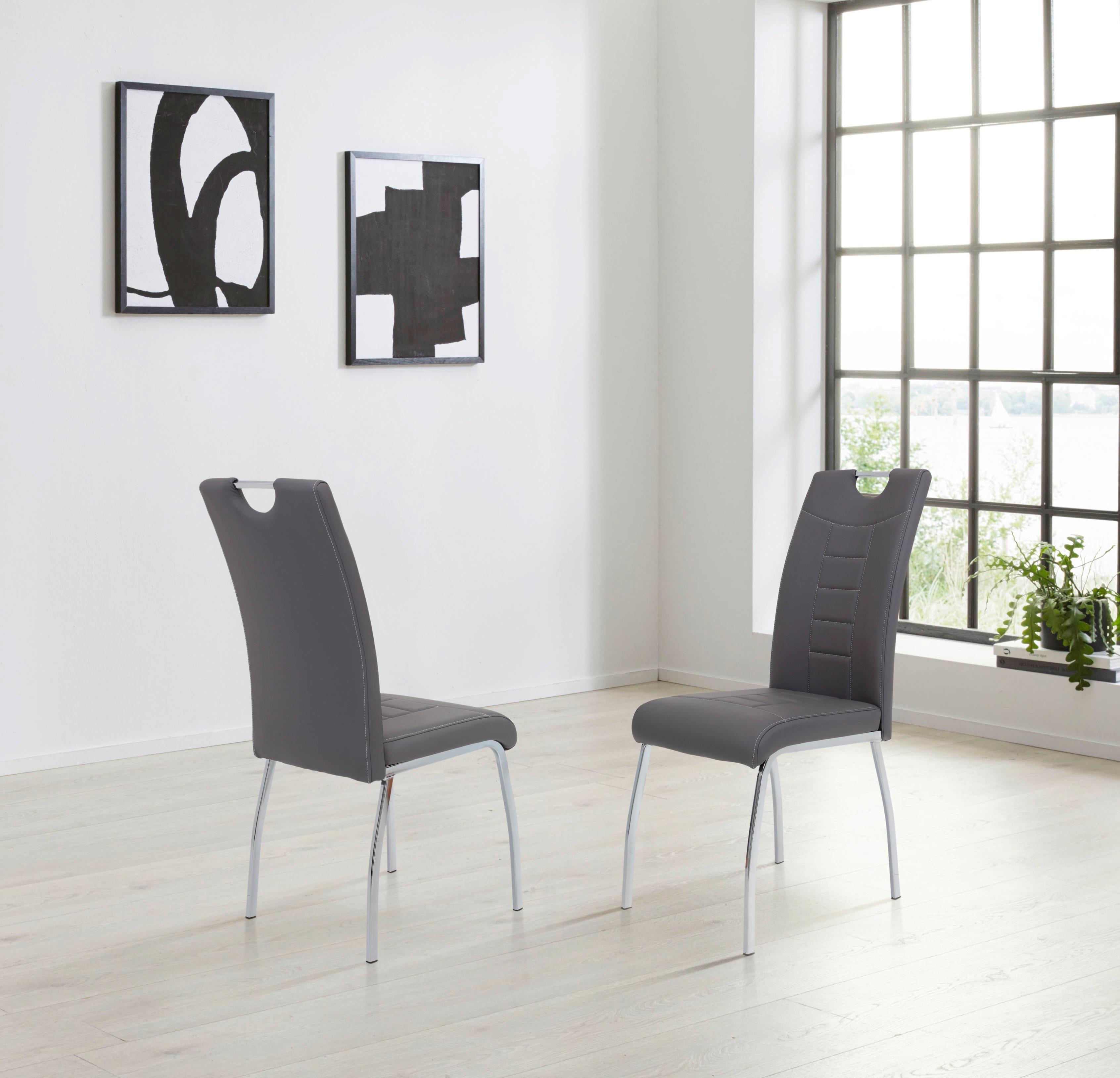 Esszimmerstuhl HELA "Andrea", grau (grau, silberfarben), B:43cm H:100cm T:64cm, 97% Polyurethan, 3% Baumwolle;Kunstleder, Stühle, Esszimmerstuhl, 2 od