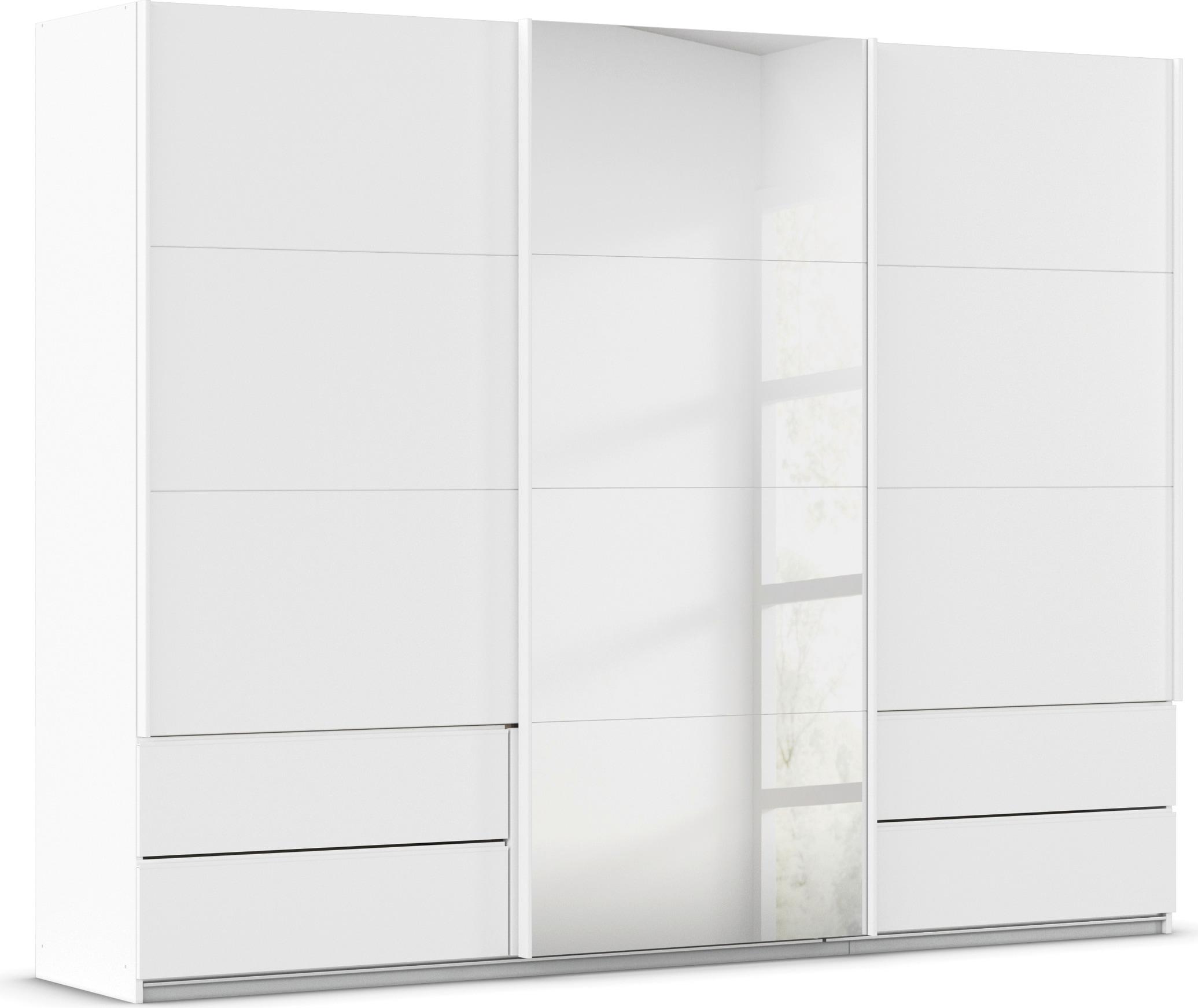 Schwebetürenschrank RAUCH "Kleiderschrank Schrank Garderobe Wäscheschrank ELARA mit Spiegel", weiß (alpinweiß), B:271cm H:210cm T:62cm, Holzwerkstoff,