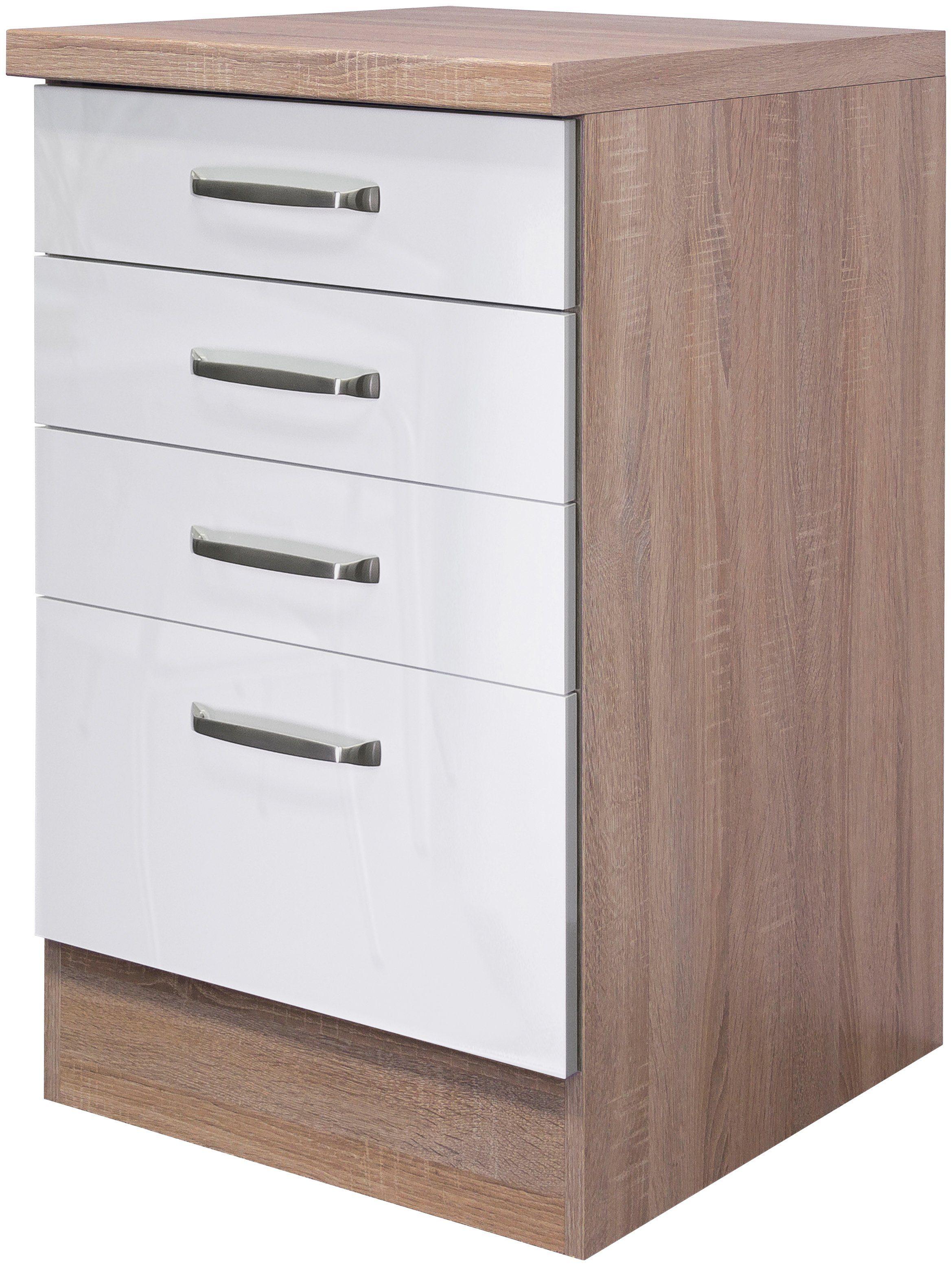 Unterschrank FLEX-WELL "Florenz", weiß (hochglanz weiß, sonoma eiche), B:50cm H:86cm T:57cm, Holzwerkstoff, Schränke, Unterschrank, (B x H x T) 50 x 8