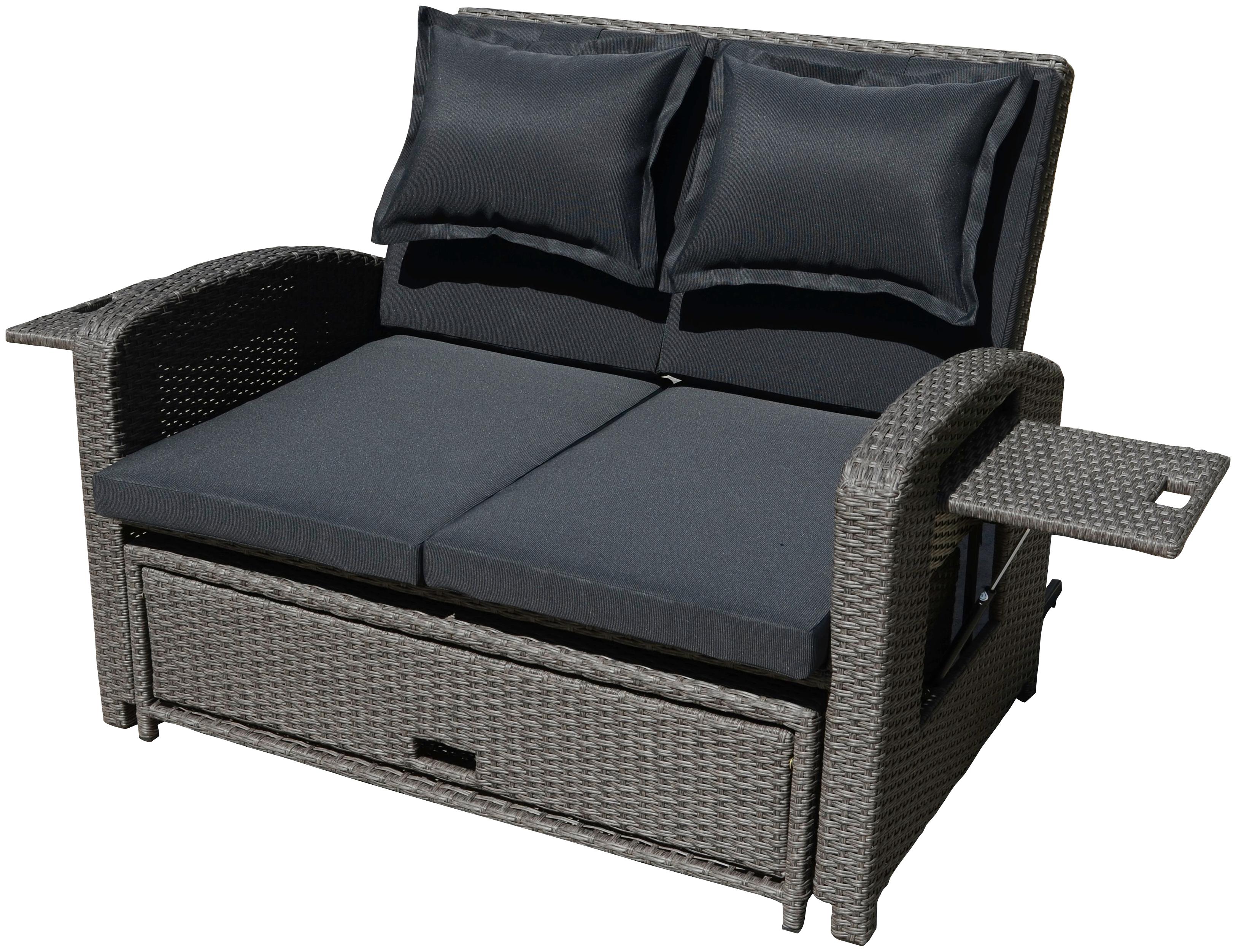 Loungesofa GARDEN PLEASURE "NIZZA", grau (dunkelgrau), B:117cm H:93cm, Stahl, Kunststoffgeflecht, dunkelgrau, Sofas, Loungesofa, mit Liegefunktion