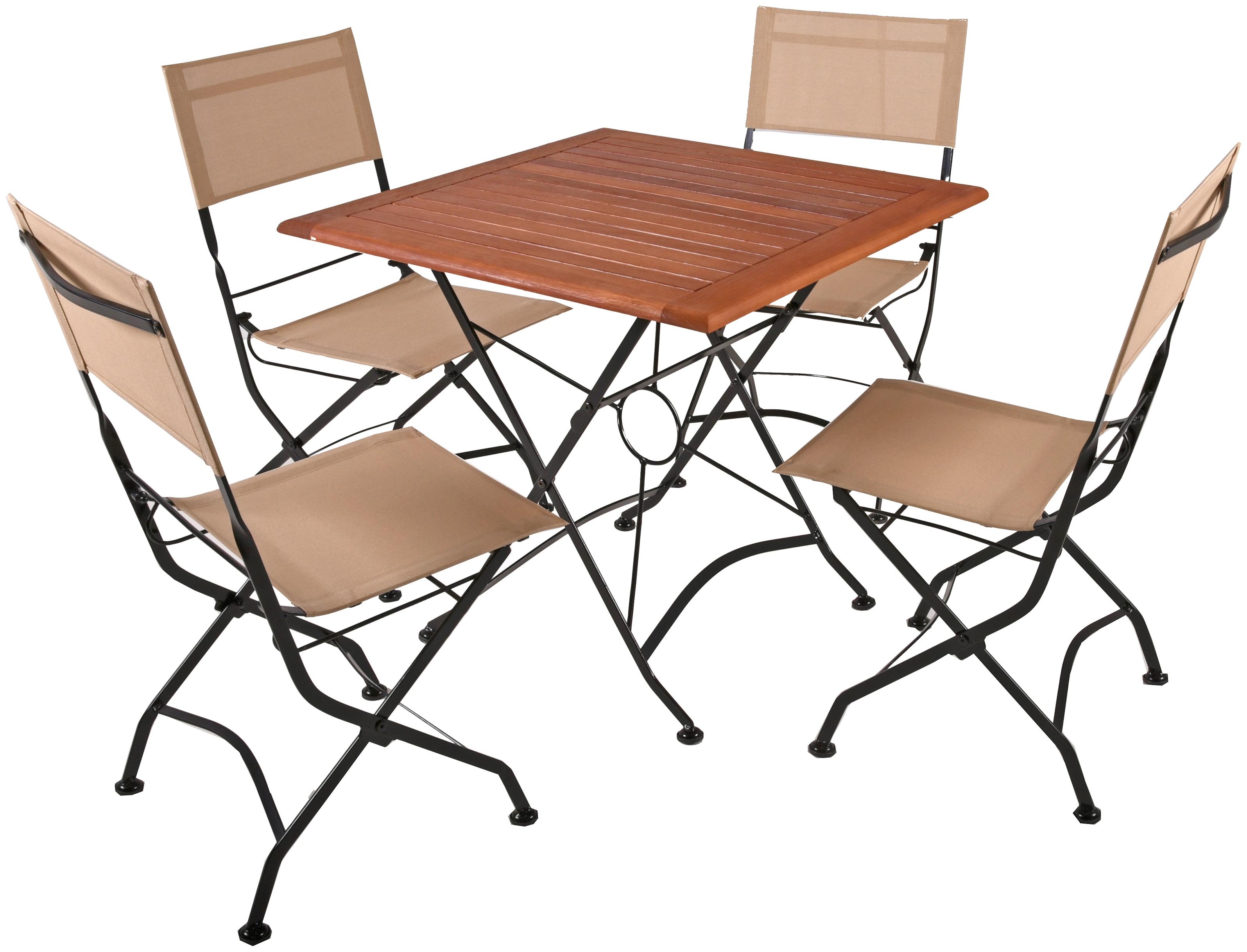 Garten-Essgruppe GARDEN PLEASURE "TRIEST", beige (beige, beige, schwarz), B:180cm H:89cm T:80cm, FSC-zertifiziertes Massivholz, PVC, Polyester, Stahl,