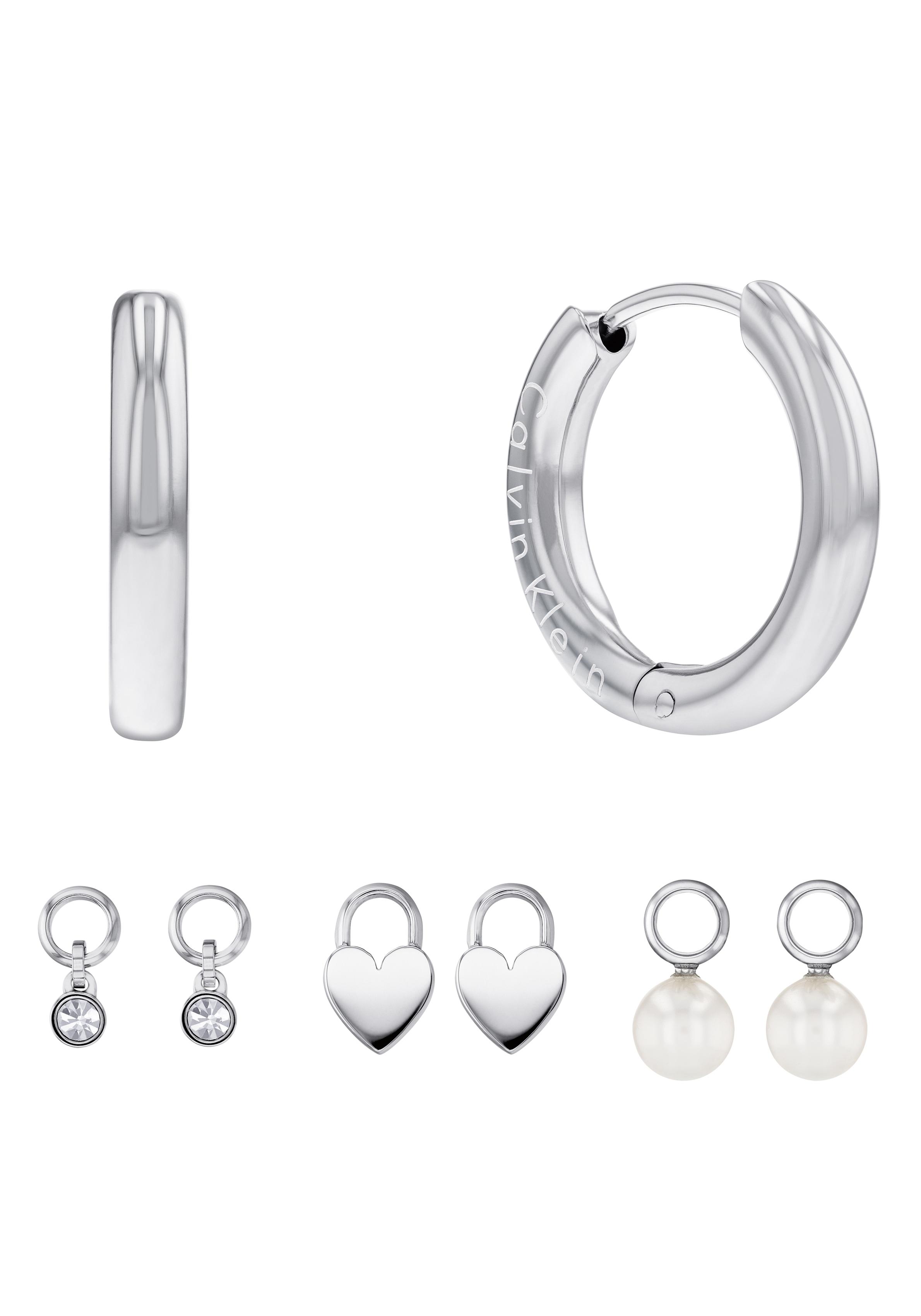 Ohrring-Set CALVIN KLEIN "Multipack Schmuck Ohrrschmuck Ohrringe Schmuckset Huggie", silber (edelstahlfarben, weiß, weiß), Ohrringe, Damen, 6mm,
