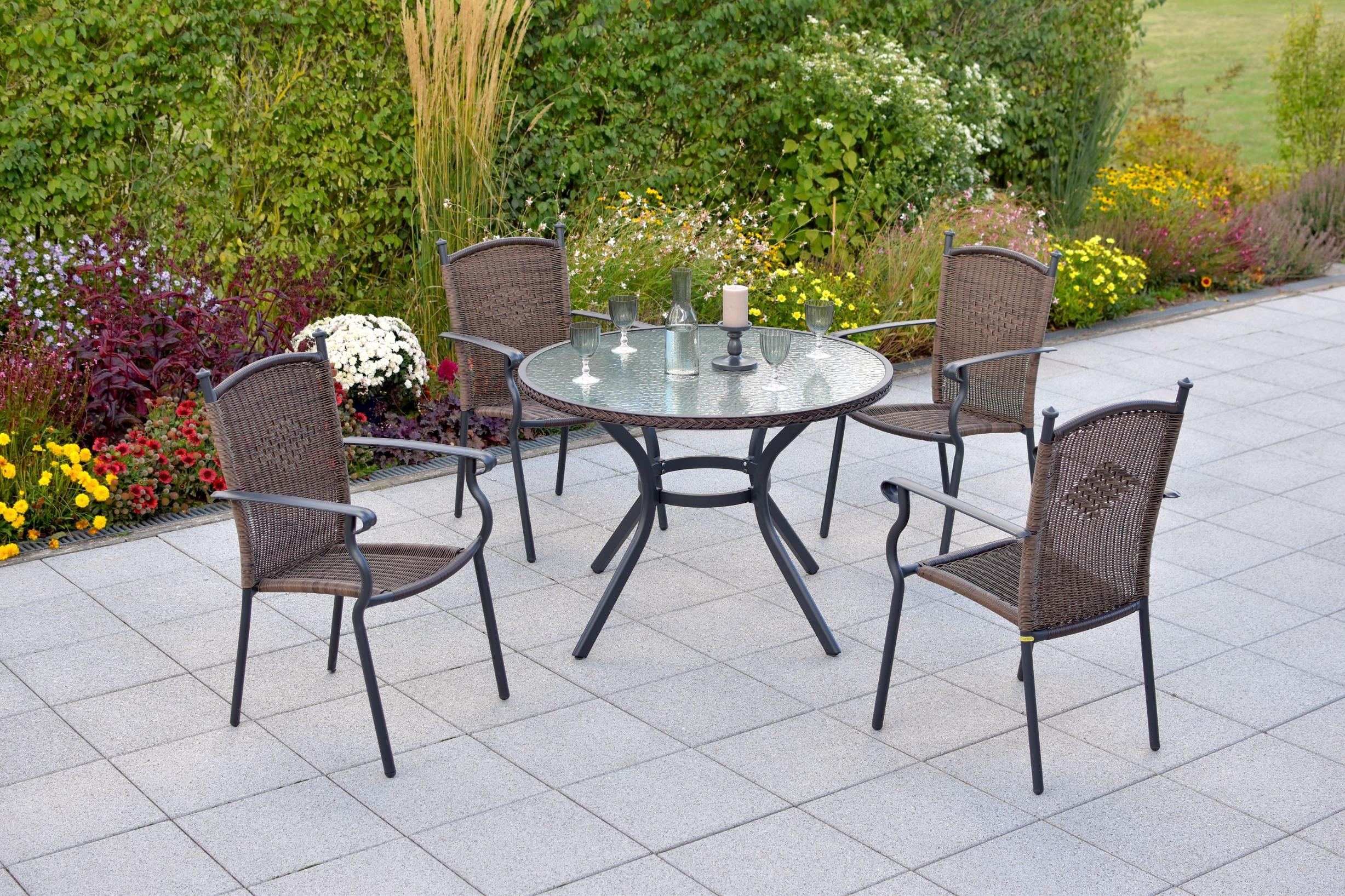 Garten-Essgruppe MERXX "»Roma«", braun (braun, braun, graphit), Aluminium, Sicherheitsglas, Wicker/Kunststoffgeflecht, Sitzmöbel-Sets, Garten-Essgrupp