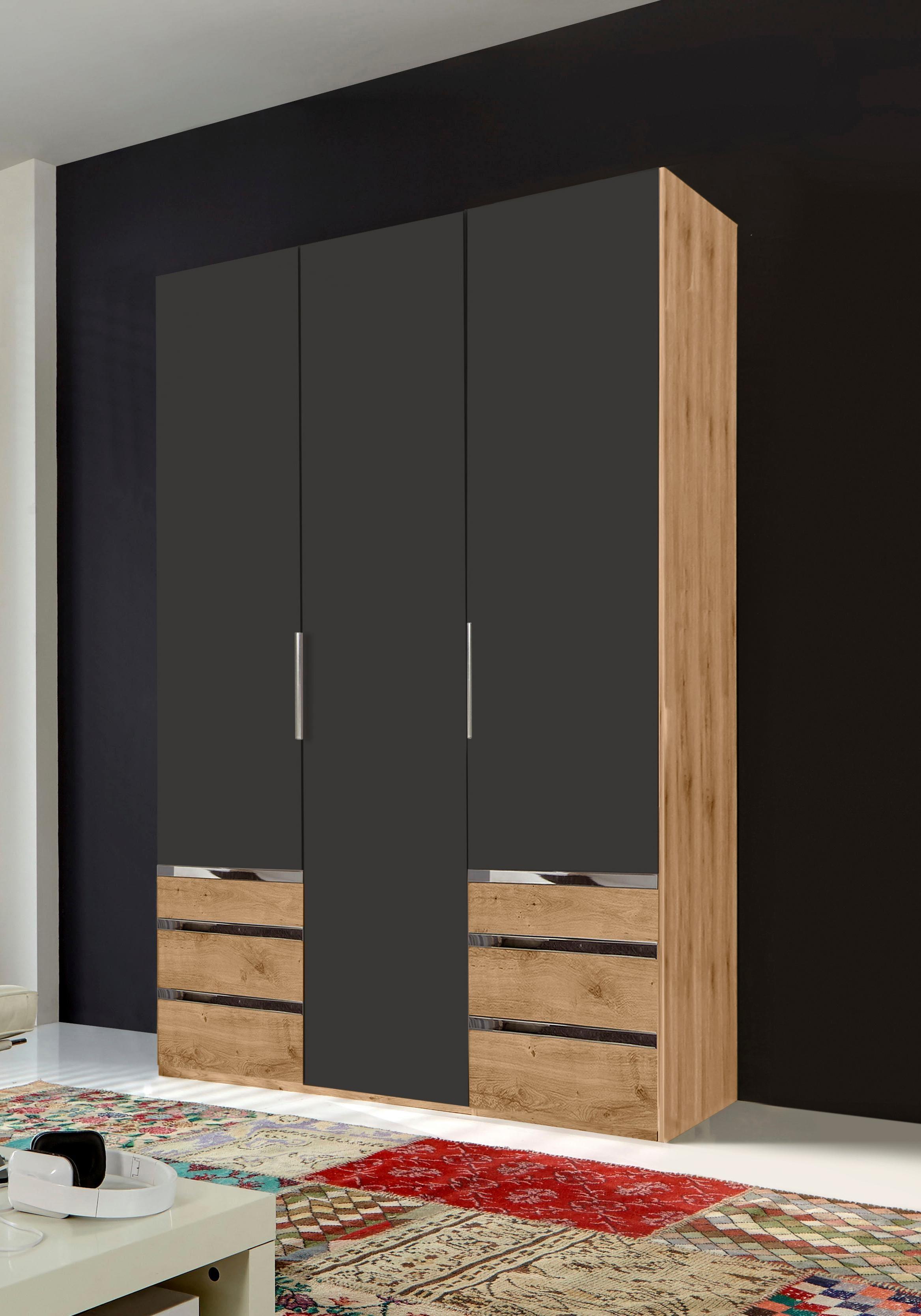 Kleiderschrank WIMEX "Level by fresh to go", grau (plankeneichefarben, graphit), B:150cm H:236cm T:58cm, Schränke, Kleiderschrank, mit Schubladen