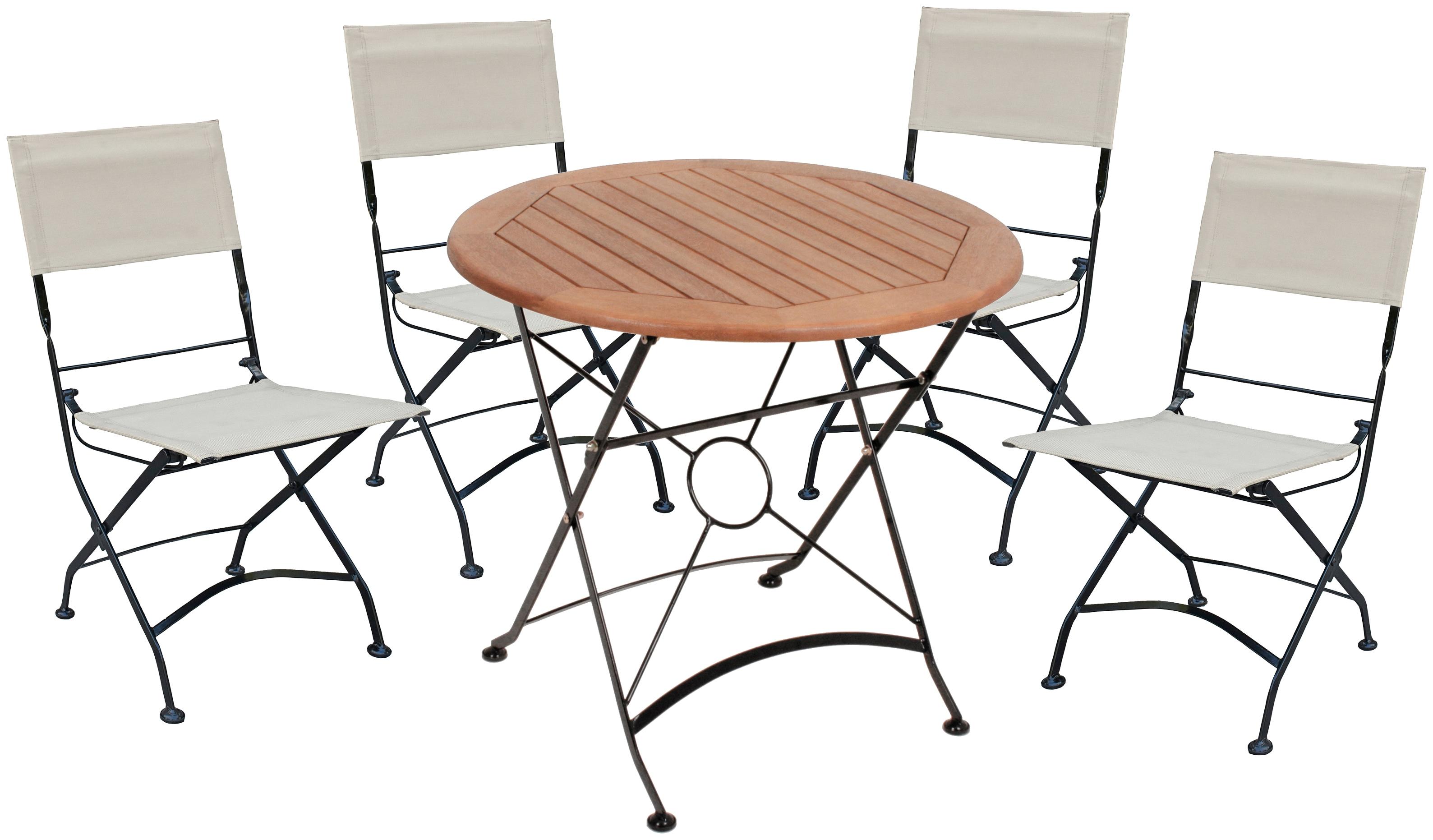 Garten-Essgruppe GARDEN PLEASURE "TRIEST", braun (braun, beige, schwarz, beige, schwarz), B:180cm H:89cm T:180cm, FSC-zertifiziertes Massivholz, Kunst
