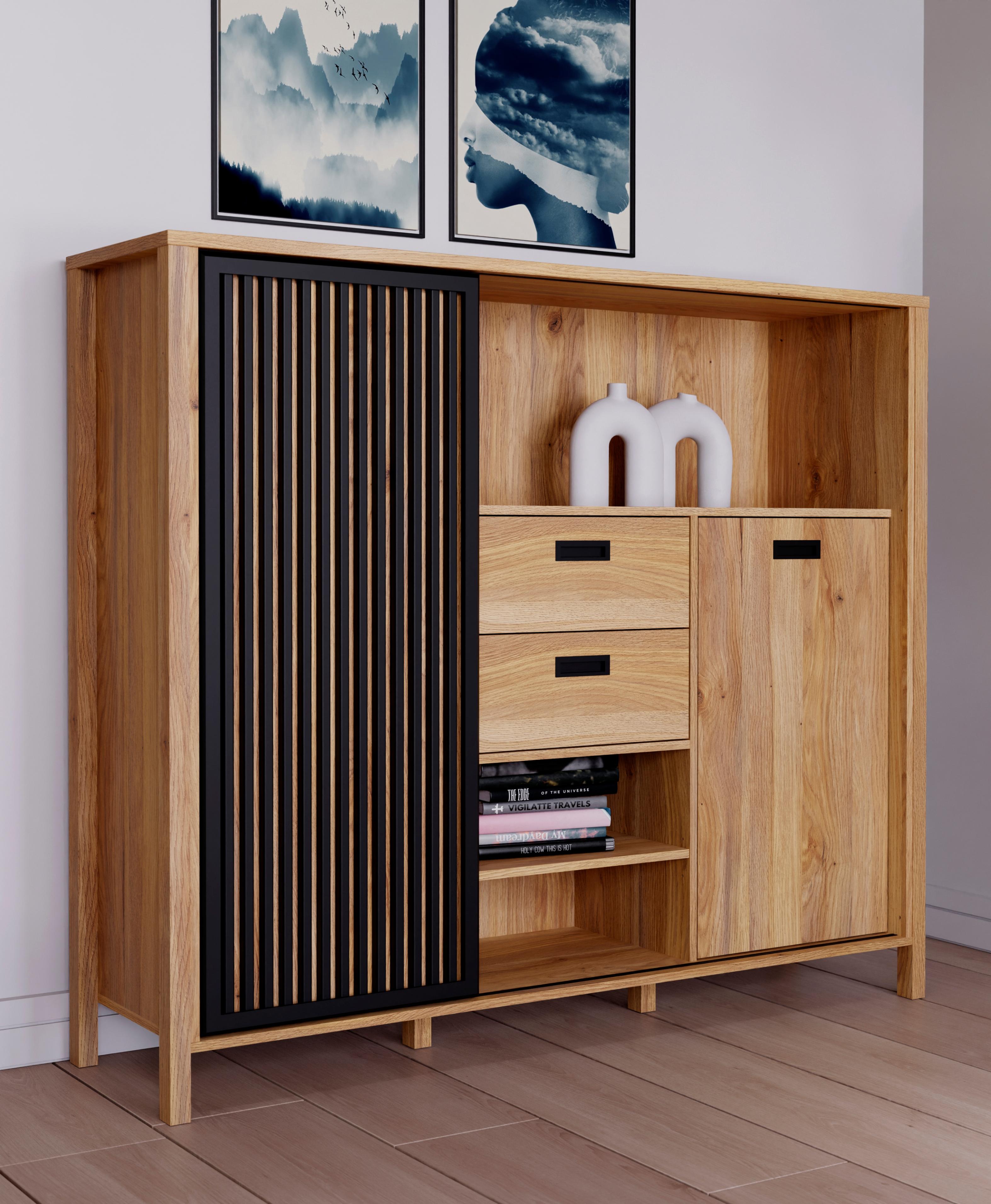 Highboard FORTE "Jytana", schwarz (mauvella eiche, schwarz), B:149,9cm H:129,9cm T:40,2cm, Holzwerkstoff, Sideboards, Highboard, Breite 149,9 cm, Schi