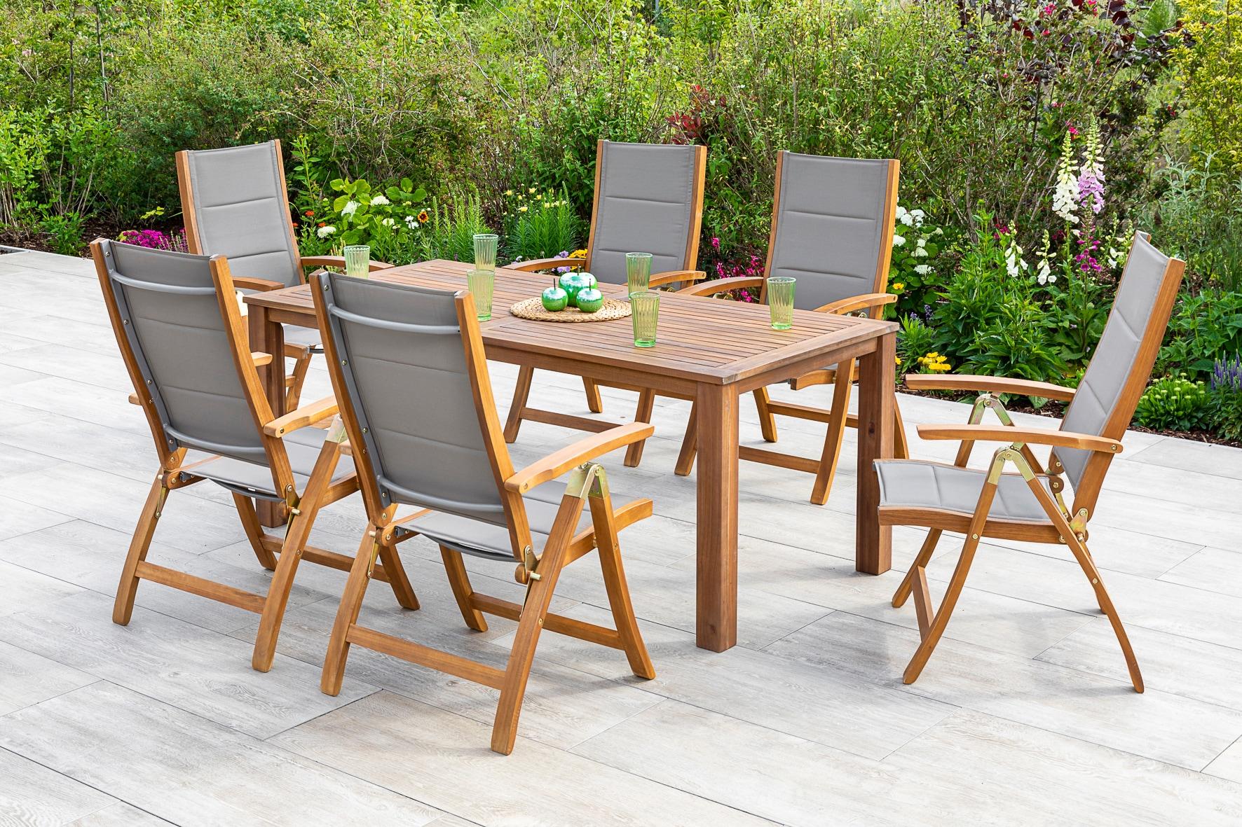 Garten-Essgruppe MERXX "Acapulco", grau (grau, braun), B:60,5cm H:111cm T:60cm, FSC-zertifiziertes Massivholz, Polyester, Sitzmöbel-Sets, Garten-Essgr