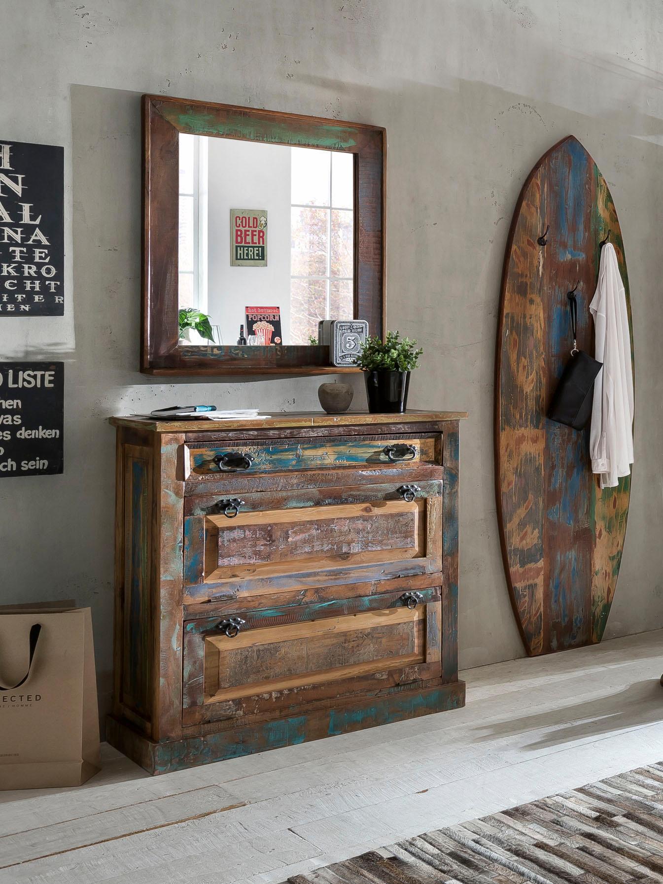 Schuhkommode SIT "Riverboat", bunt, B:85cm H:90cm T:40cm, Massivholz, Recyceltes Altholz, Sideboards, Schuhkommode, aus recyceltem Altholz, Shabby Chi