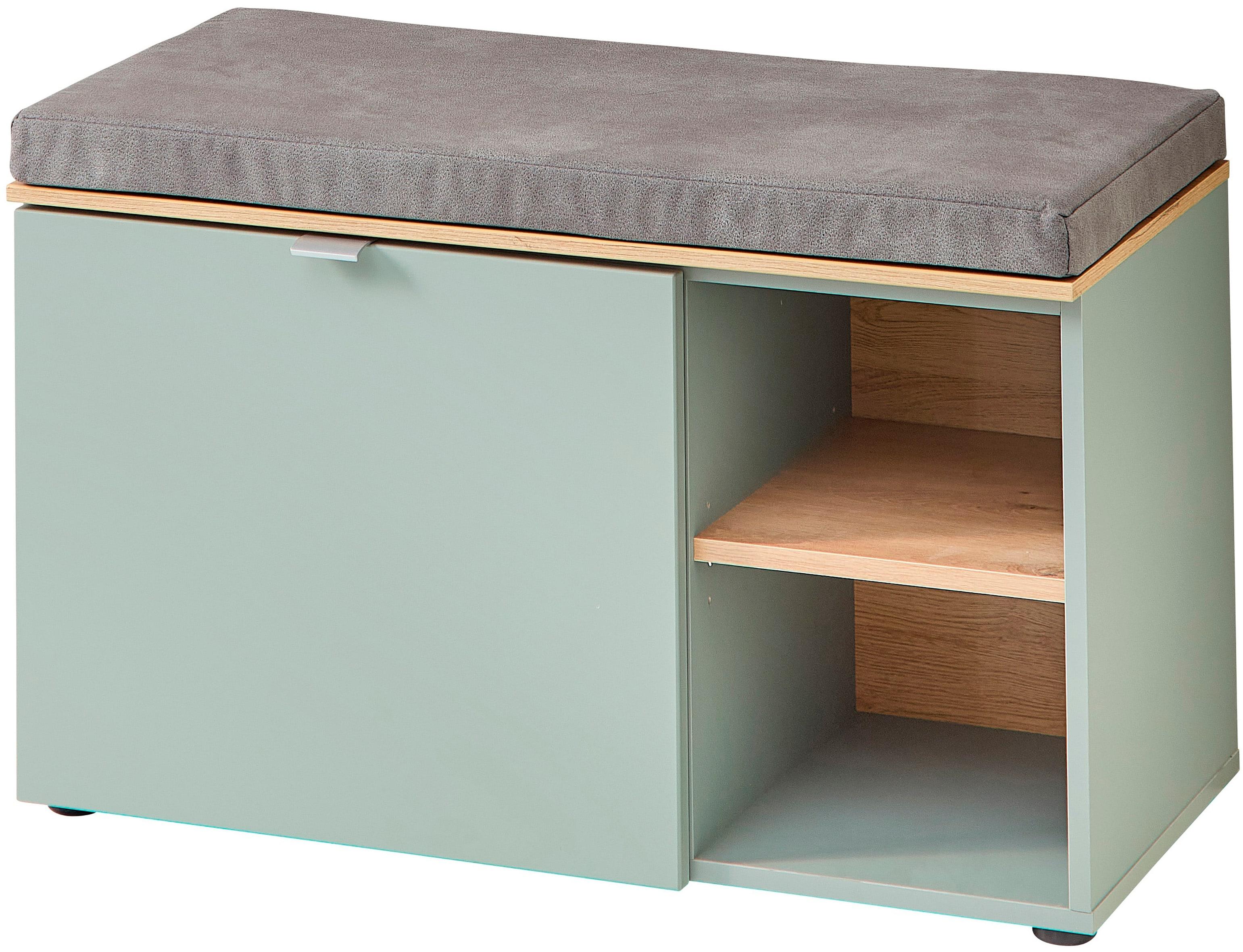 Schuhschrank INNOSTYLE "Bari Schuhbank inkl. Sitzkissen, BxHxT 78x50x38 cm", grün (schilfgrün), B:78cm H:50cm T:42cm, Holzwerkstoff, MDF, Schränke, Sc