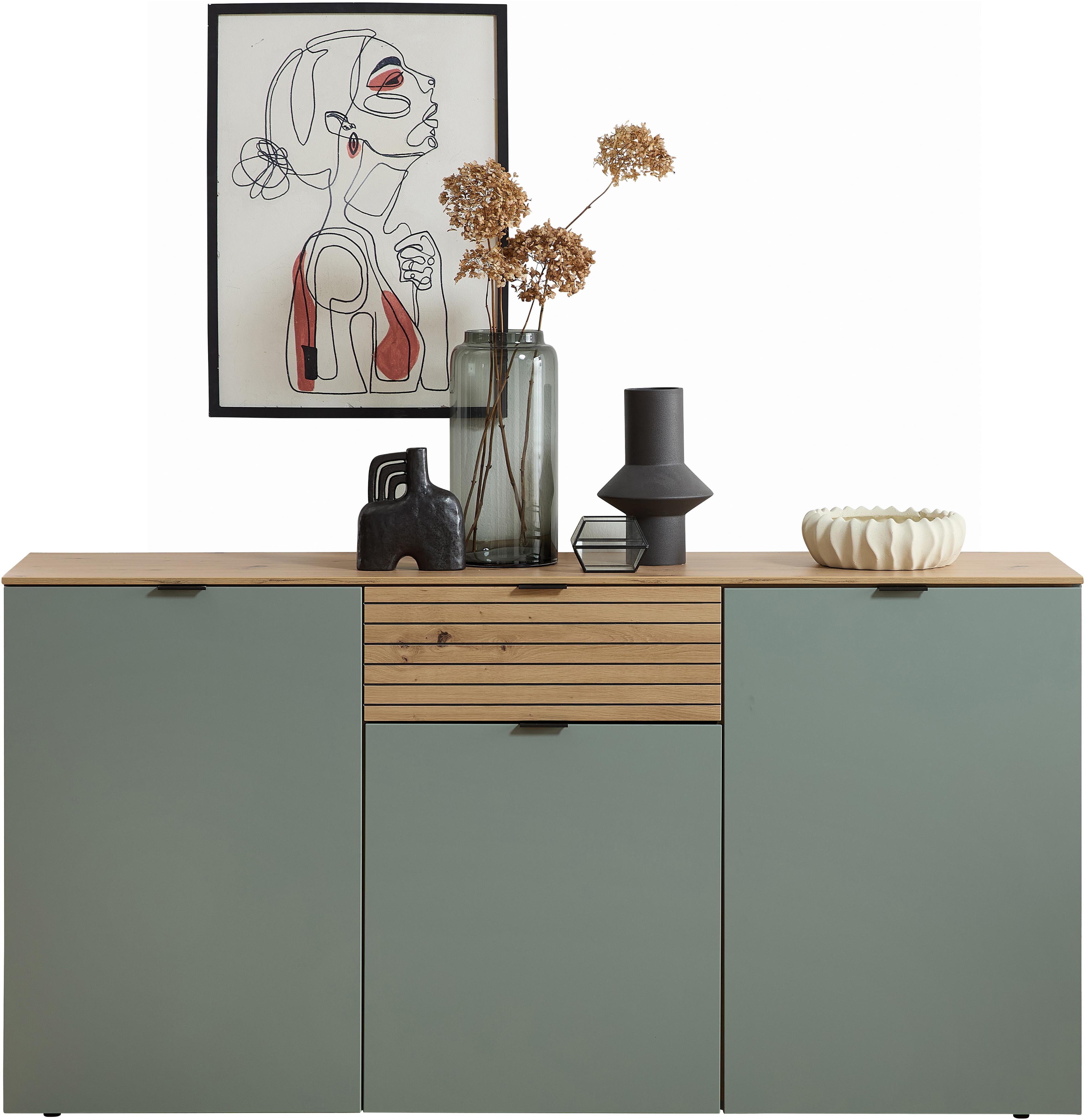 Sideboard INNOSTYLE "INA Sideboard, 180 x 90 x 45 cm (B/H/T)", schilfgrün, artisan eiche, B:180cm H:90cm T:45cm, ABS-Kunststoff, Holzwerkstoff, MDF, M