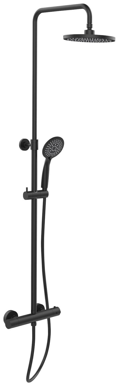 Duschsystem WENKO "Young Eco", schwarz, Edelstahl, Kunststoff, Metall, Brausegarnituren, Duschsystem, mit Thermostat-Armatur, inkl. 2 Watersaving Regu