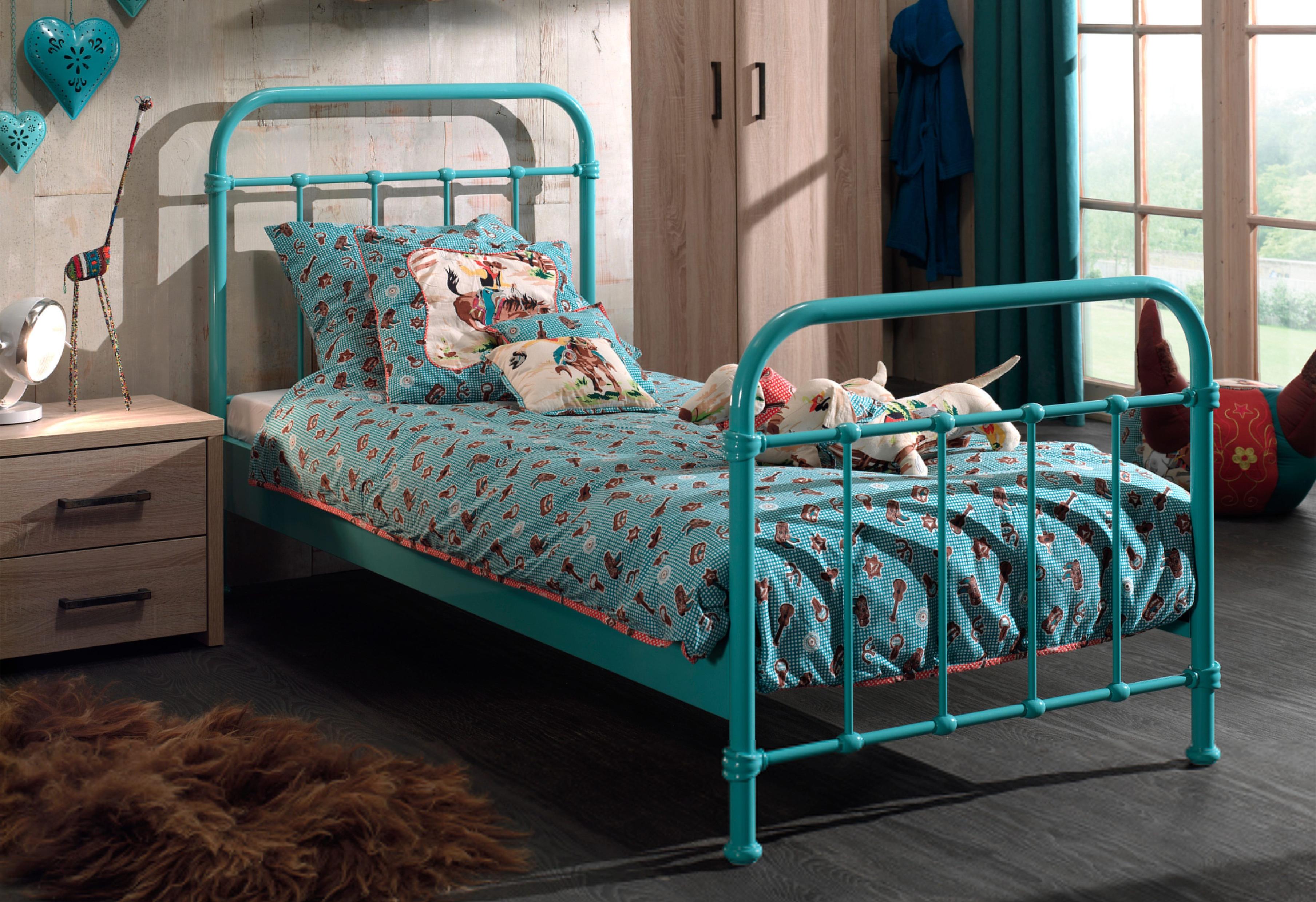Einzelbett VIPACK "New York, Bettgestell Metall, pulverbeschichtet, in zeitlosem Design", blau (türkis), B:95cm H:100cm L:210cm, Betten, Einzelbett, z