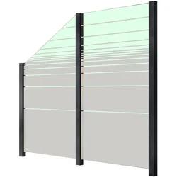 Zaun STAKET PRO, grau (anthrazit), Pfosten: 3 Stk., Aluminium, Glas, Zaunelemente, Glaszaun, Gesamtlänge: 2,29 m, 3 Pfosten