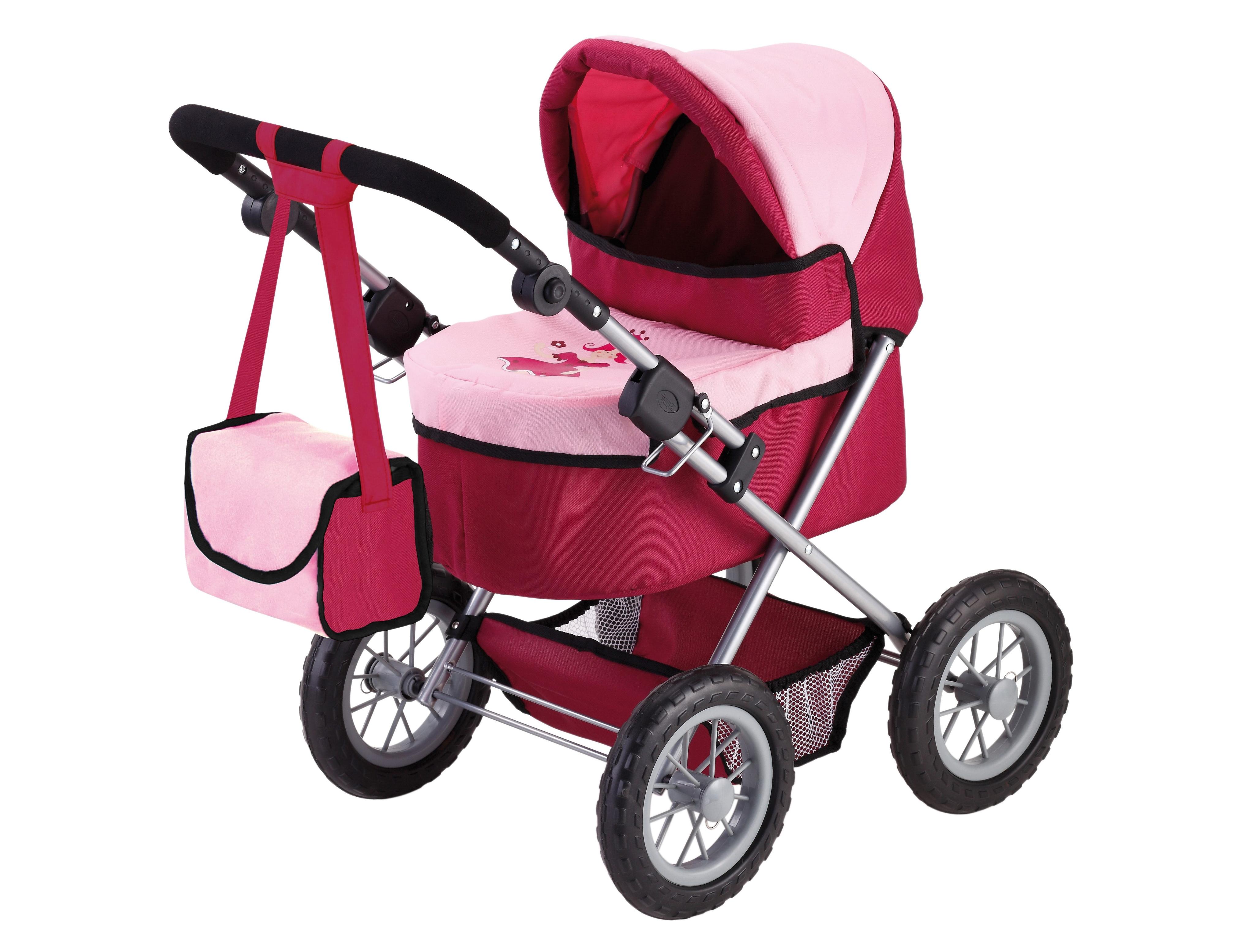 Puppenwagen BAYER "Trendy, Prinzessin rot/rosa", bunt (rot, rosa, prinzessin), Puppenwagen, KinderB:41cm H:67cm T:67cm, Kunststoff, Metall, Stoff, Pup