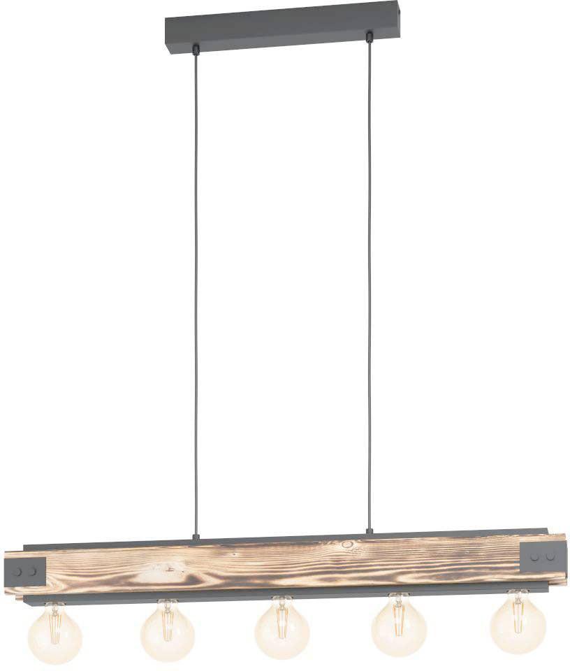 EGLO Hängeleuchte "LAYHAM Pendellampe, Holz und Stahl, E27, Vintage, Esszimmerleuchte", braun, 5, H: 110cm, 1 Stk., Leuchten, Pendelleuchte, L96 x B8,