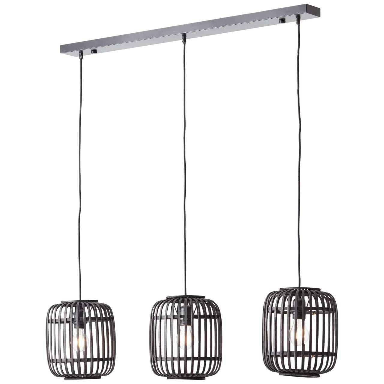 BRILLIANT Pendelleuchte "Woodrow", schwarz (holz dunkel, schwarz), 3, H: 125cm, 1 Stk., Leuchten, Bambus Lampe, Nature-Style, 130 x 105 cm, E27, Pende