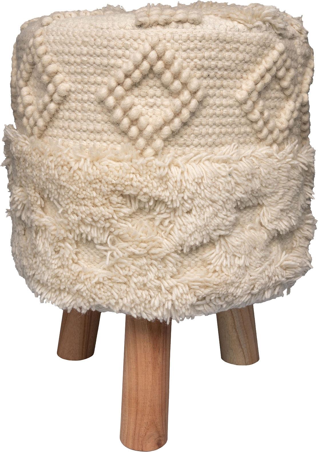 Sitzhocker KAYOOM "Hocker Bohist 125, charaktergebende Strukturen mit Fransen und Quasten", beige (natural), B:38cm H:50cm T:38cm, Sitzbezug: 90% Woll