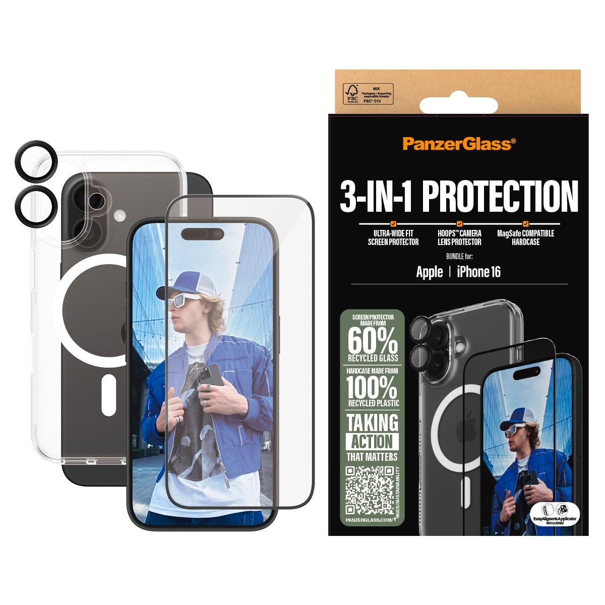 PANZERGLASS Displayschutzglas "3-in-1 Protection", transparent, B:11cm H:2,5cm T:19,5mm, Displayfolien, Displayschutzfolie, Set, Kameraglas, Cover, Ma