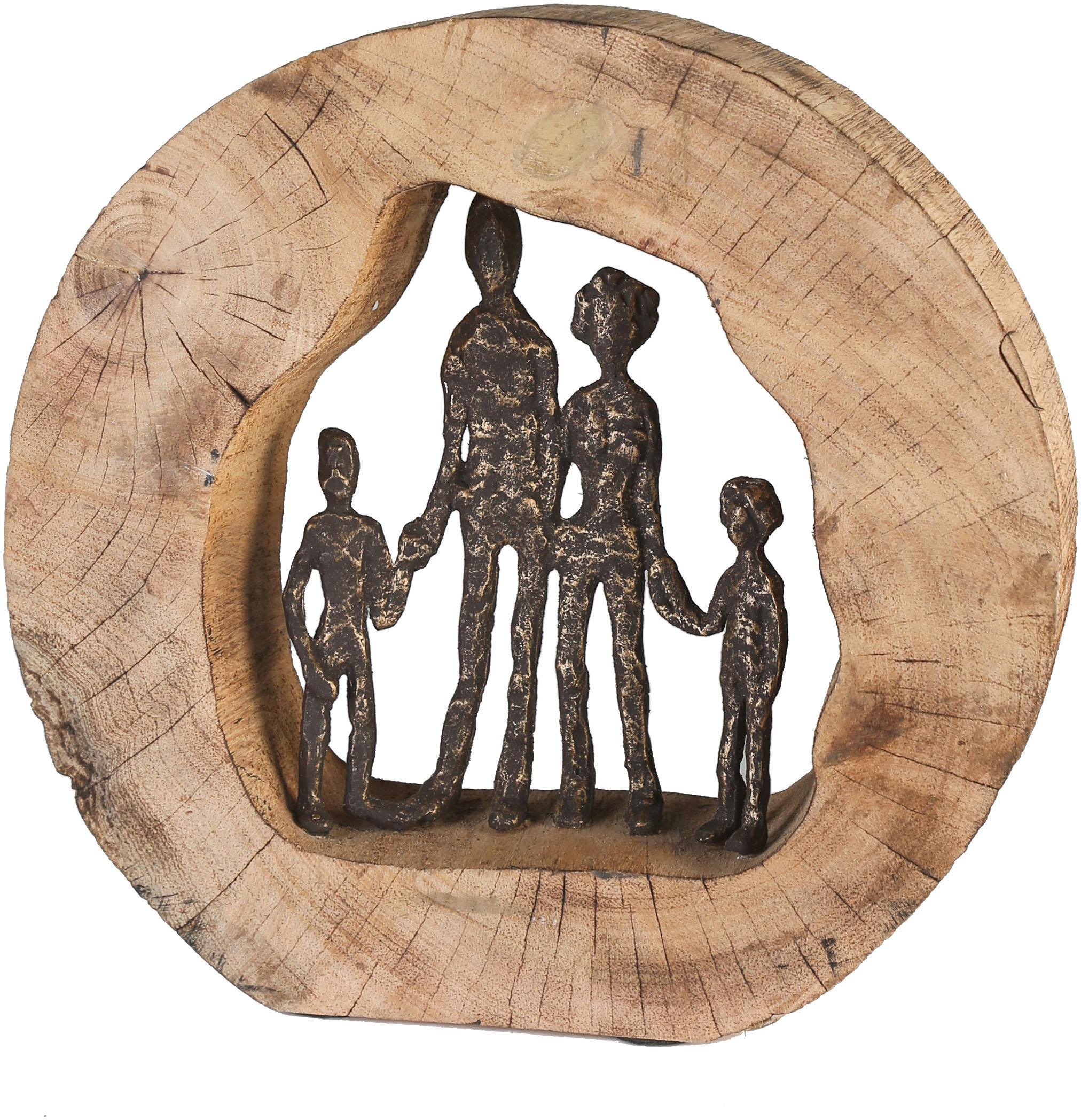 Dekofigur CASABLANCA BY GILDE "Skulptur Familie", braun (bronzefarben), B:30cm H:28cm T:7cm, Aluminium, Massivholz, Dekofiguren, Dekofigur, Dekoobjekt