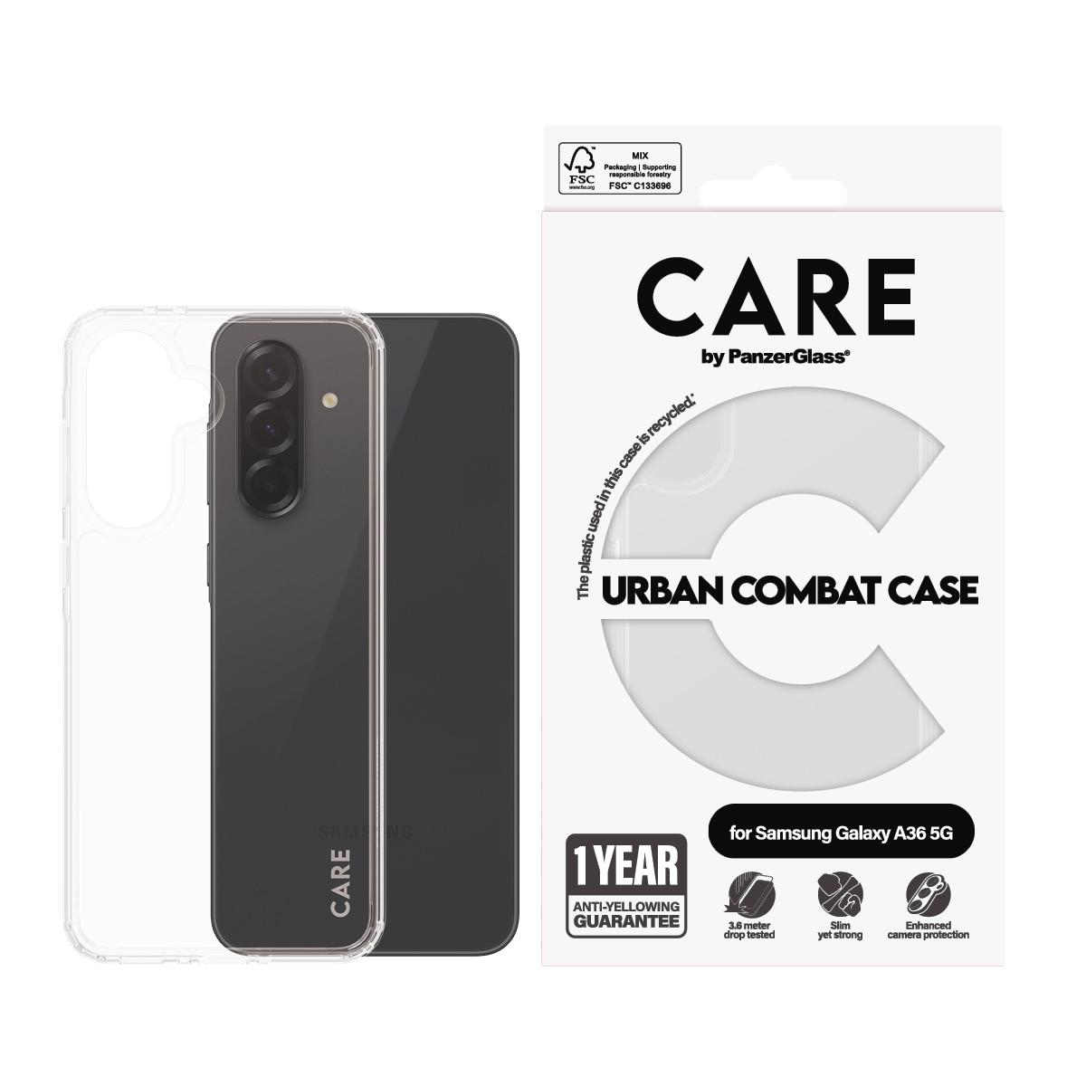 CARE BY PANZERGLASS Handyhülle "Urban Combat Case für Samsung Galaxy A36 5G", transparent, Samsung Galaxy A36 5G, Hüllen, Backcover, Schutzhülle, Hand