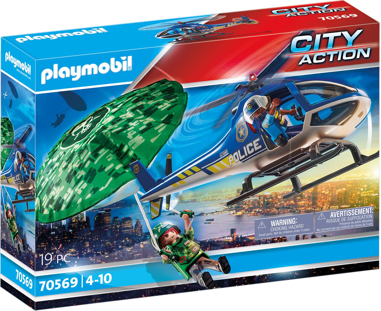 Konstruktions-Spielset PLAYMOBIL "Polizei-Hubschrauber: Fallschirm-Verfolgung (70569), My Action Heroes", bunt, Spielbausteine, Kinder, Kunststoff, Ko
