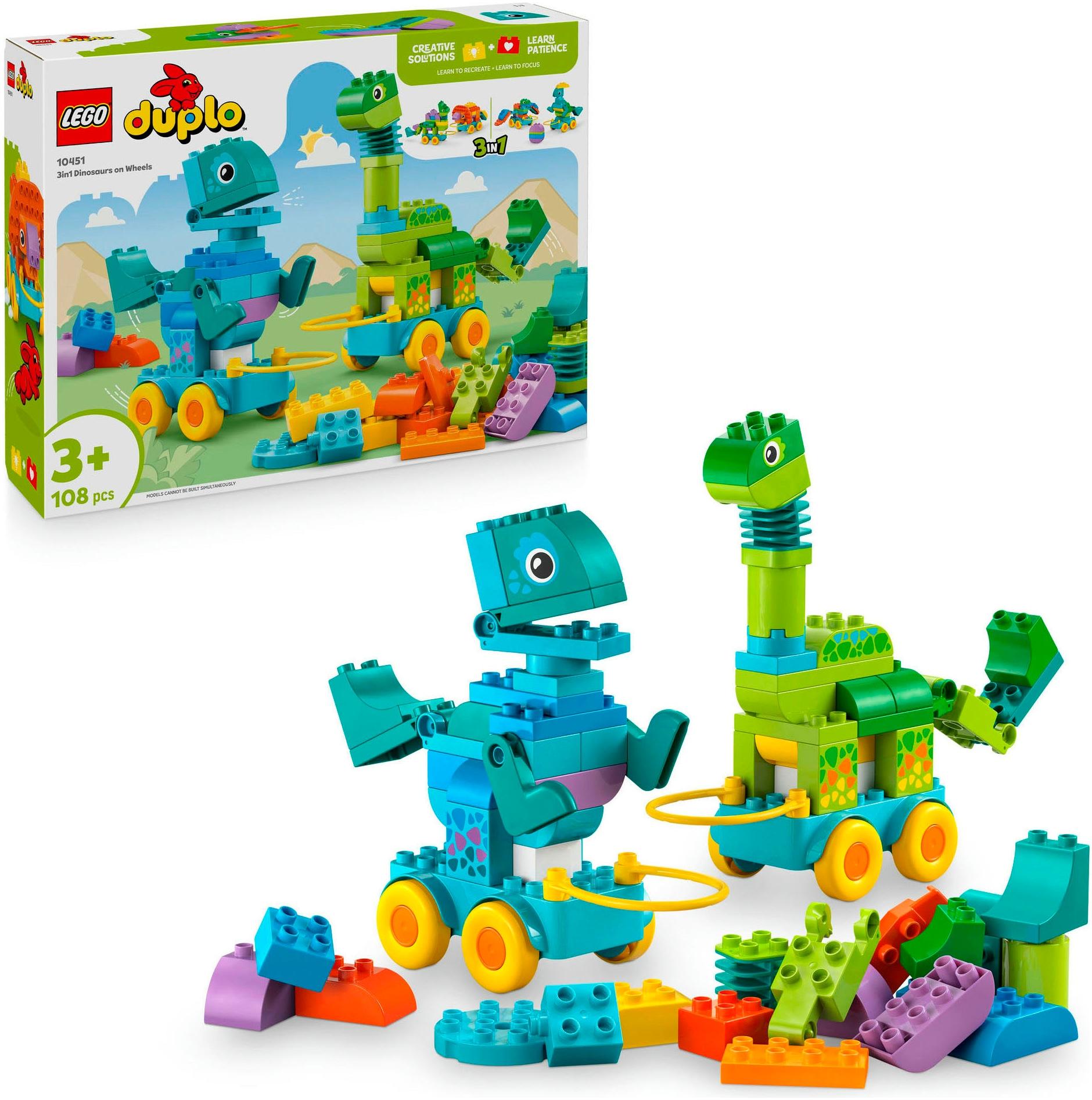 Konstruktionsspielsteine LEGO "Dinos auf Rädern 3-in-1-Set (10451), LEGO DUPLO Town", bunt, Spielbausteine, Kinder, Kunststoff, Konstruktionsspielstei