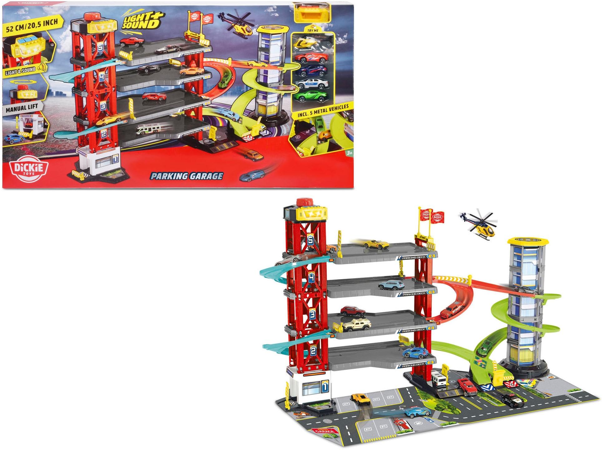 Spiel-Parkgarage DICKIE TOYS "Parking Garage", bunt, Fahrzeug-Spielwelten, KinderB:87cm H:52cm T:23cm, Kunststoff, Spiel-Parkgarage, inklusive 5 Fahrz