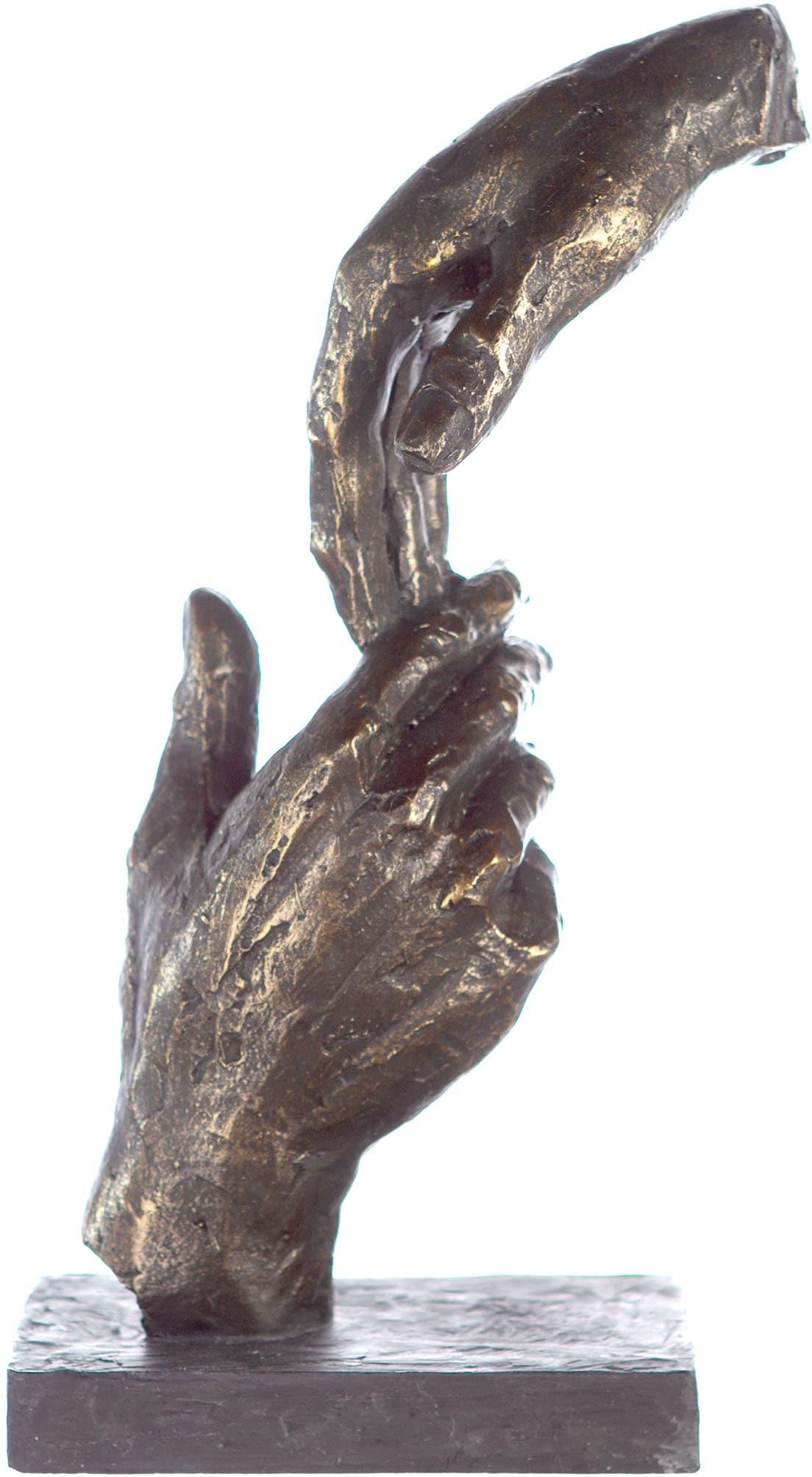 Dekofigur CASABLANCA BY GILDE "Skulptur Two Hands, bronzefarben/grau", orange (bronzefarben, grau), B:13cm H:29cm T:8cm, Polyresin, Dekofiguren, Dekof