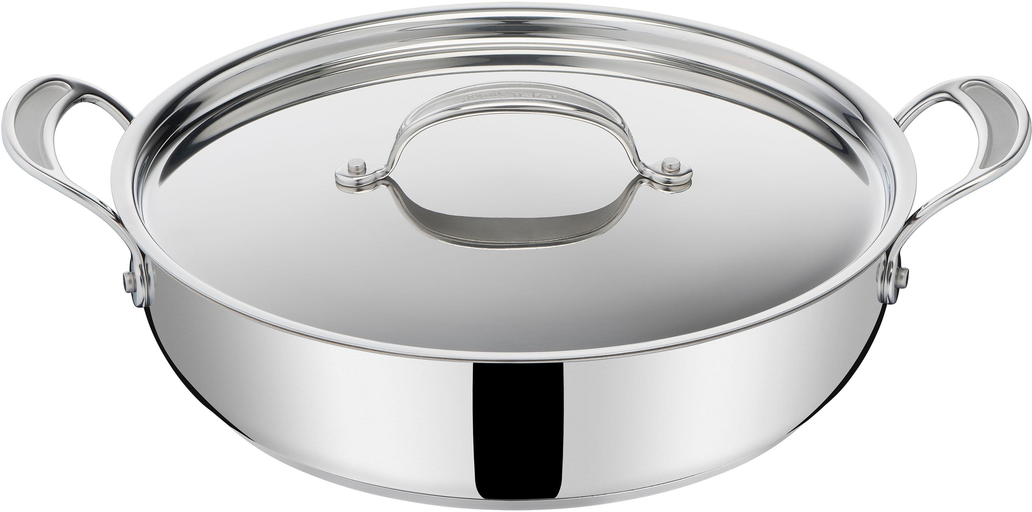 Servierpfanne TEFAL "Jamie Oliver Cook's Classic, Schmorpfanne Induktion beschichtet", schwarz (edelstahlfarben, schwarz), B:31,6cm H:8cm L:40,9cm Ø:3