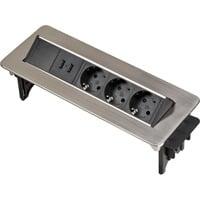 Indesk-Power versenkbare Steckdosenleiste 3-fach silber/schwarz, 2 Meter, 2x USB